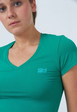 SPORTKIND Funktionsshirt Tennis T-Shirt V-Ausschnitt Damen & Mädchen smaragd grün