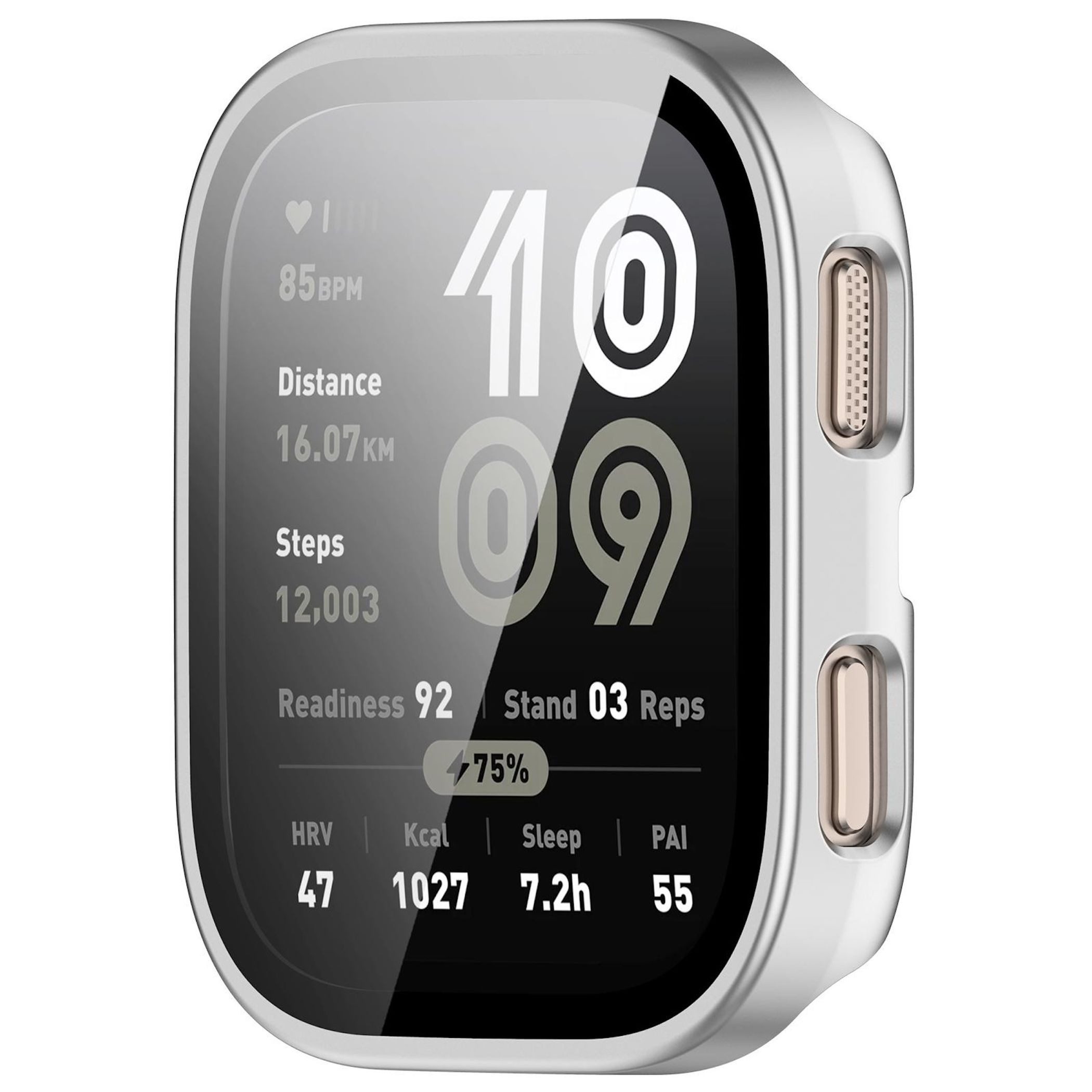 Wigento Smartwatch-Hülle Für Amazfit Bip 6 Kunststoff Watch Schutz Hülle + 9H Hart Glas Silber, Schutzhülle aus PC + Hart Glas für Rundumschutz