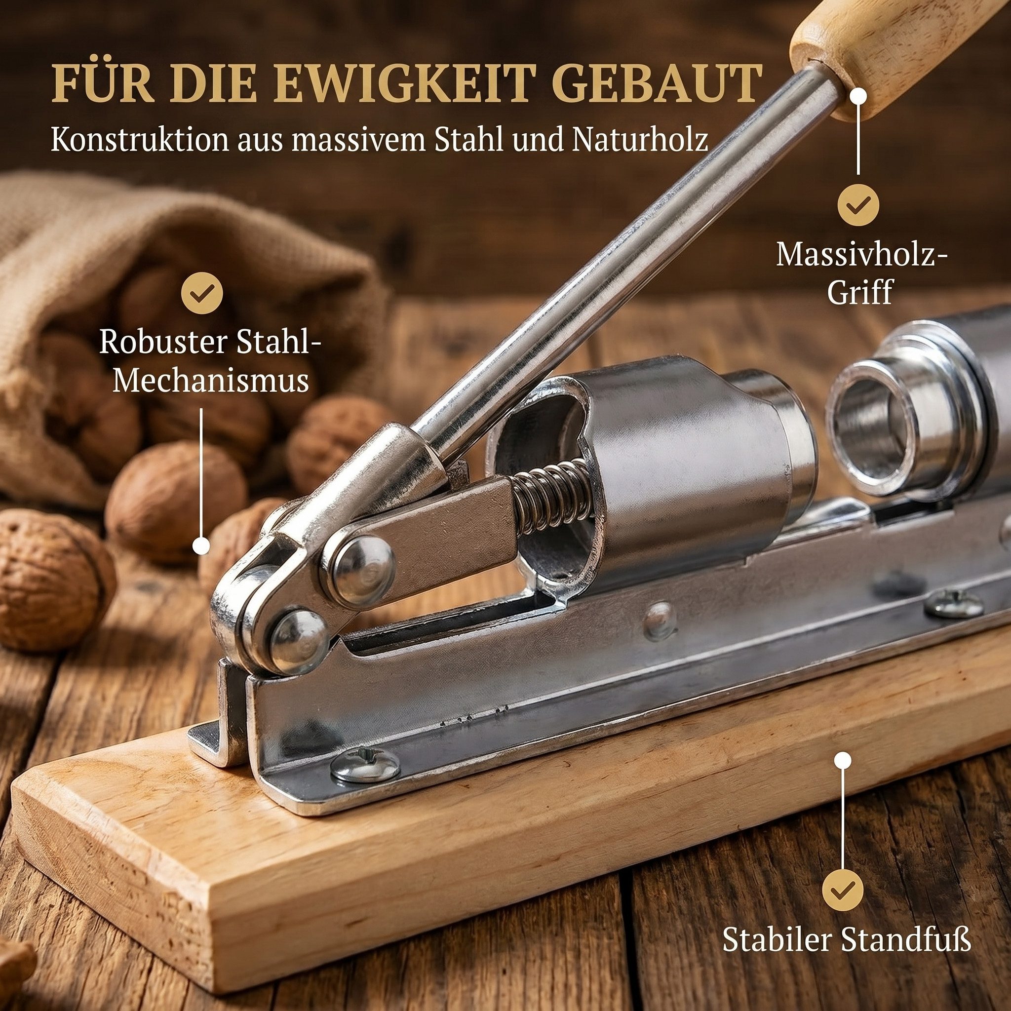 Goods+Gadgets Nussknacker Retro Nussknacker Hebel Edelstahl – Starker Schalenknacker für Nüsse, (Hebel-Knacker), Schalenknacker aus Edelstahl – Bild 4 von 5