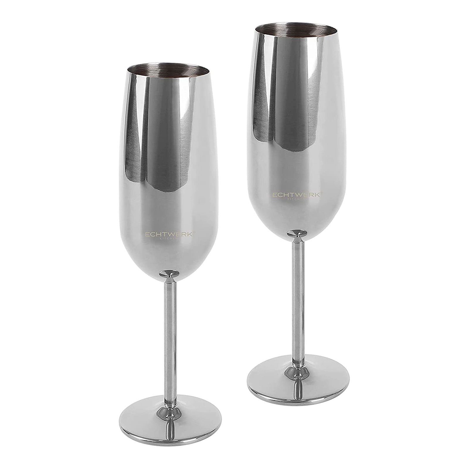 ECHTWERK Glas Sekt-/Champagnerkelch, Edelstahl Silber