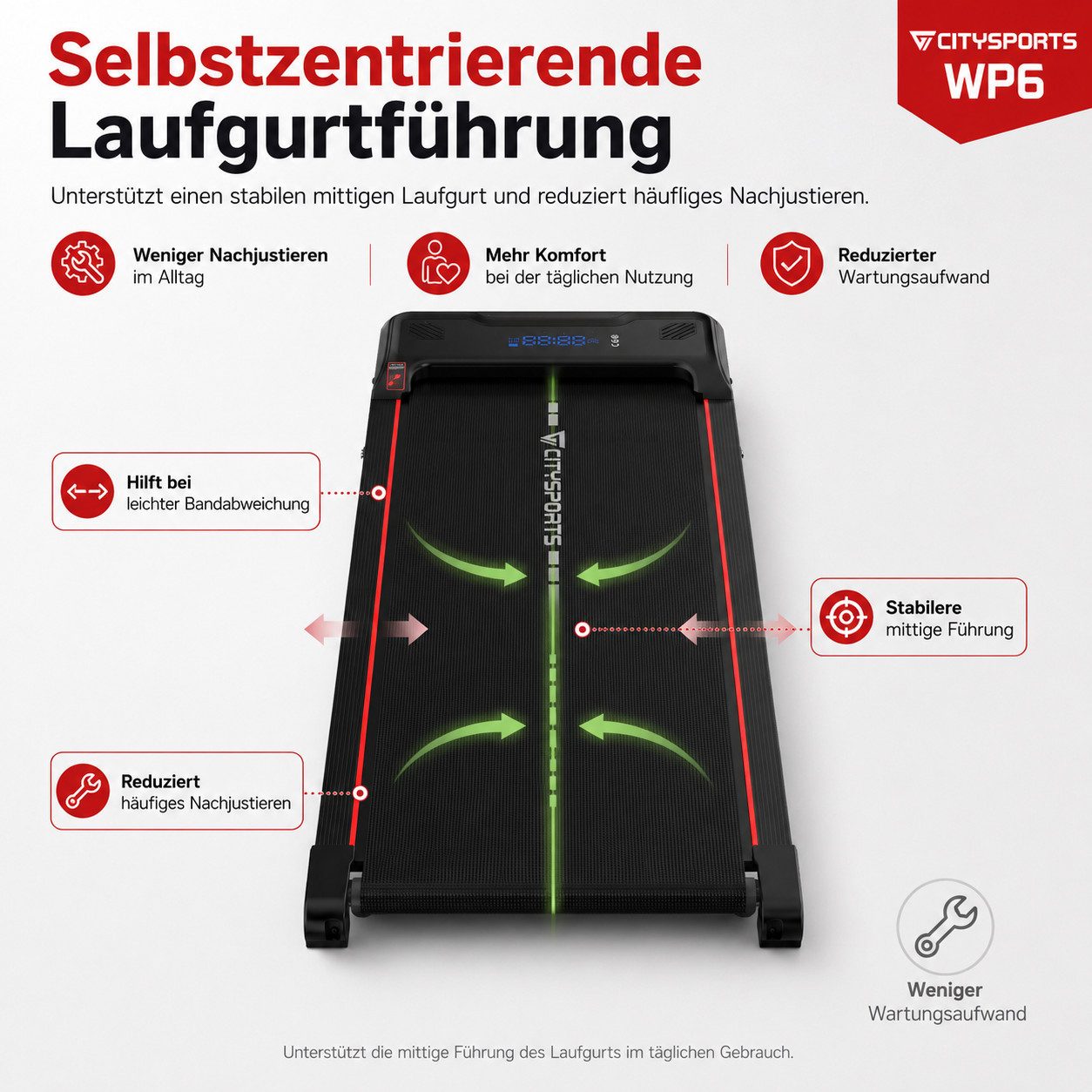 CITYSPORTS Laufband WP6 Walking Pad, 1–6 km/h, 440 W, 3-stufige Steigung bis 14 % (Mit toolkit,mit Schmiermittel), 120 kg, selbstzentrierender Laufgurt, LED-Dis – Bild 4 von 5