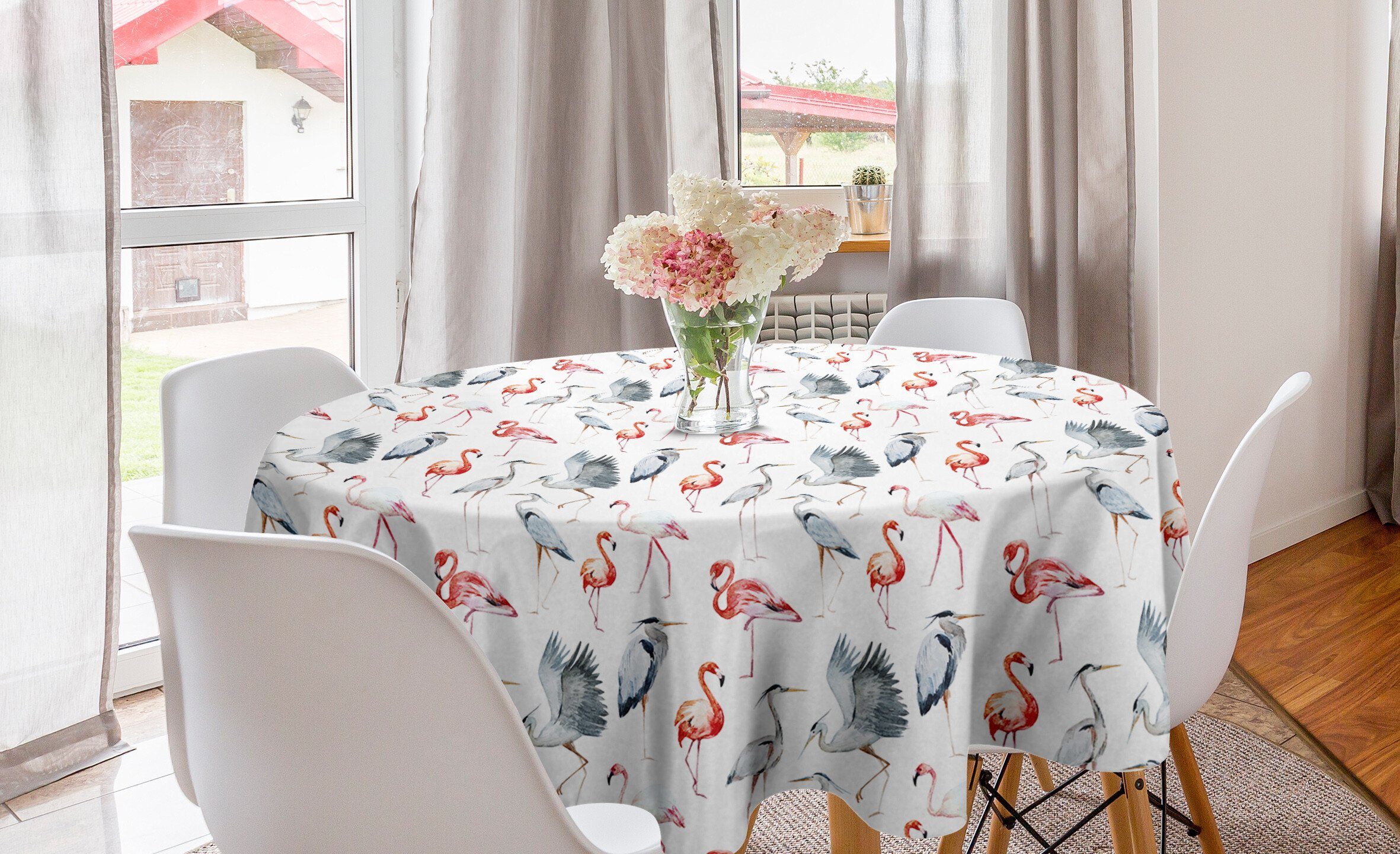 Abakuhaus Tischdecke Kreis Tischdecke Abdeckung Reiher Flamingo für Dekoration, Aquarell Esszimmer Küche Vögel
