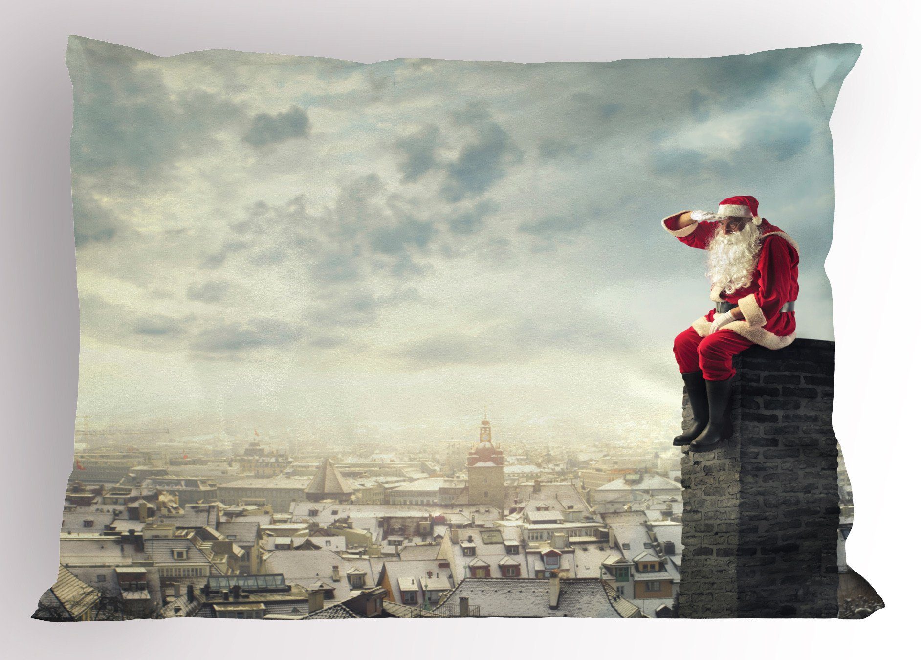 Kissenbezüge Dekorativer Standard King Size Gedruckter Kissenbezug, Abakuhaus (1 Stück), Weihnachten Santa Sitzt auf Chimney