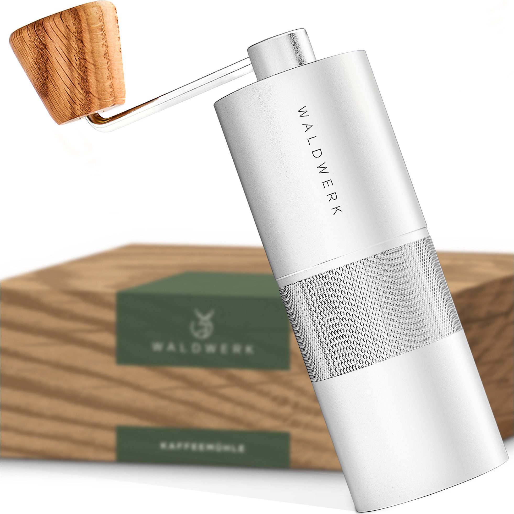 Waldwerk Kaffeemühle - Manuell mit präzisem Edelstahlmahlwerk - Espressomühle plastikfrei, Edelstahl, 25 g Bohnenbehälter