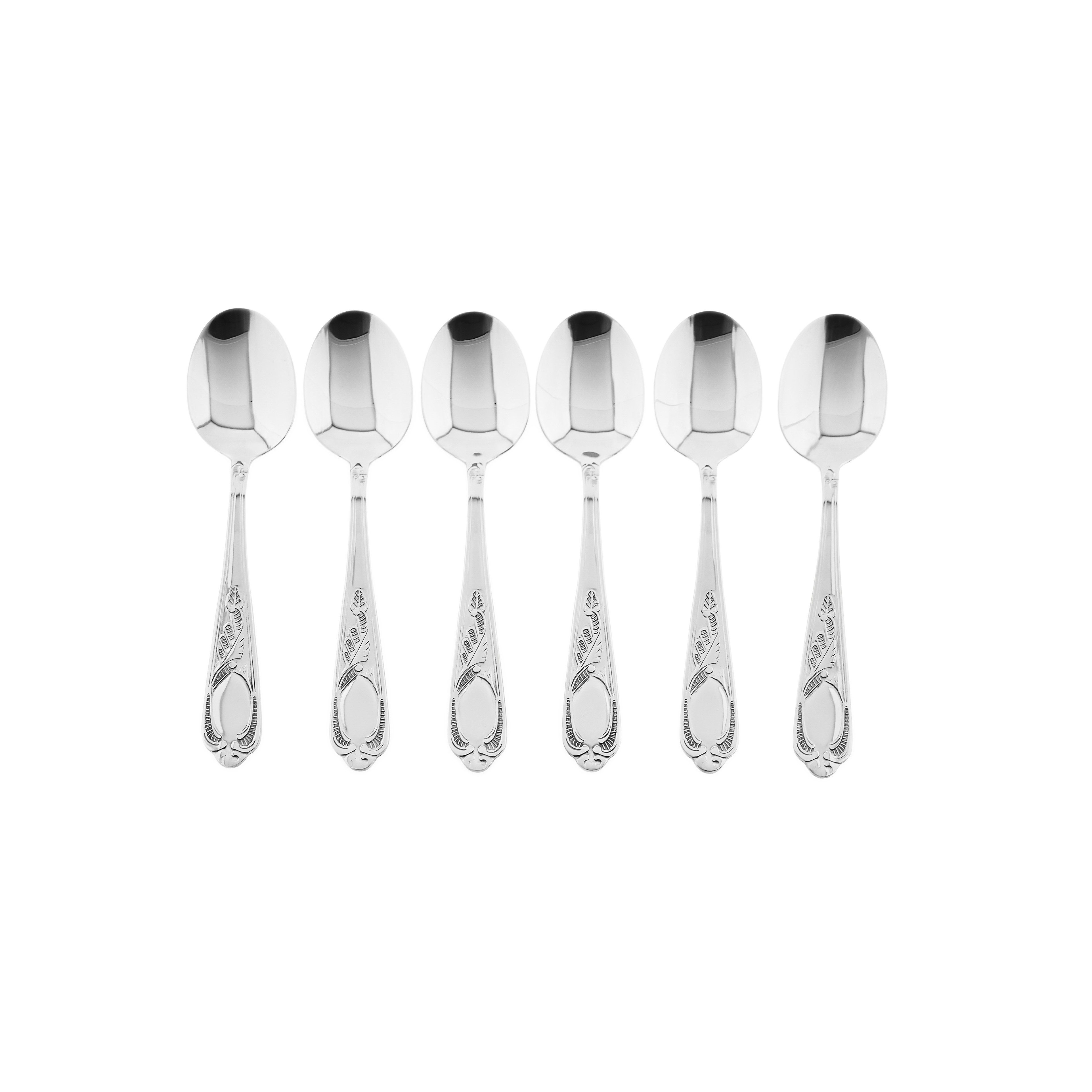 Mulex Esslöffel Rococo 6-teiliges Set aus hochwertigem 18/10-Edelstahl - Silber (6 Stück), Edelstahl 18/10
