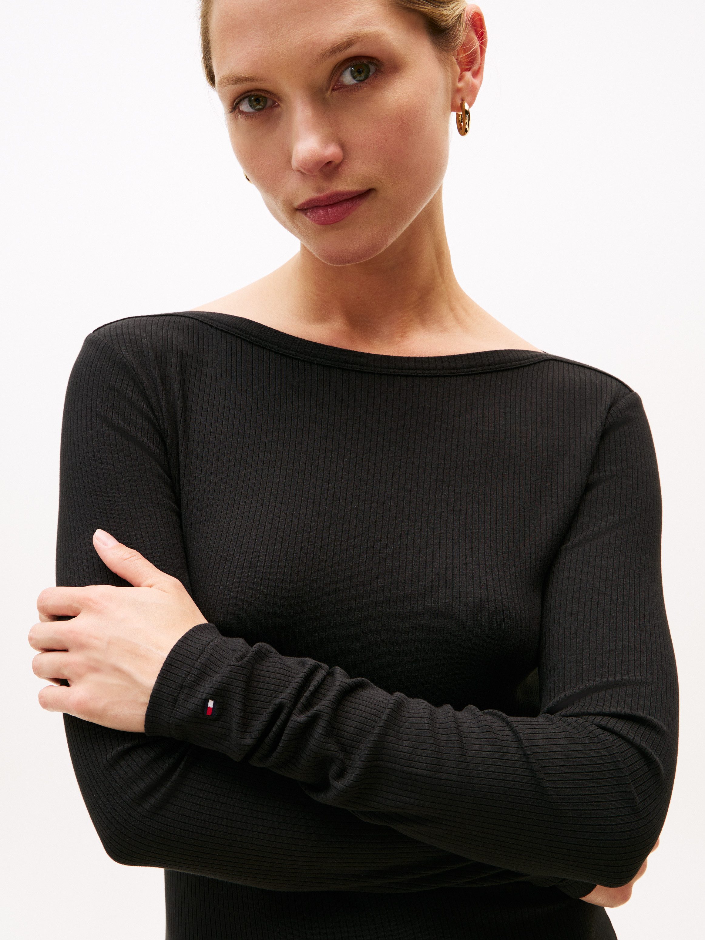 Tommy Hilfiger A-Linien-Kleid 5X2 RIB FLARE MIDI DRESS LS in gerippter Struktur und mit ausgestellter Form