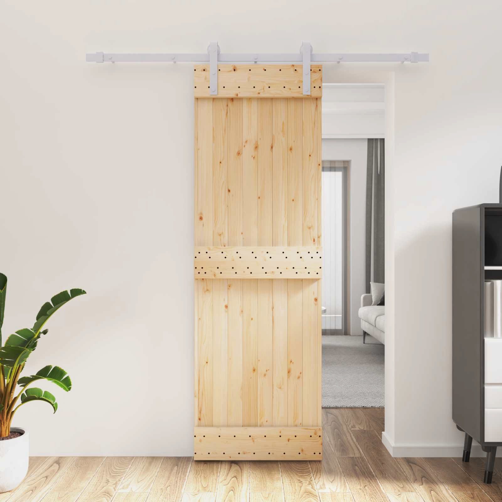 furnicato Schiebetür Massivholz 70 x 210 cm Natur Weiß, Stabile Schiebe-Tür mit Stahl-Schiene für deinen Innenbereich