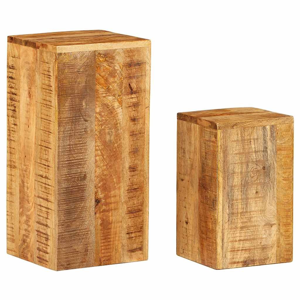 furnicato Blumenständer Pflanzenständer-Set aus Vollholz, 28x28x59 cm & 23x23x39 cm, Handgefertigter Beistelltisch als stabiler Telefonständer für Home