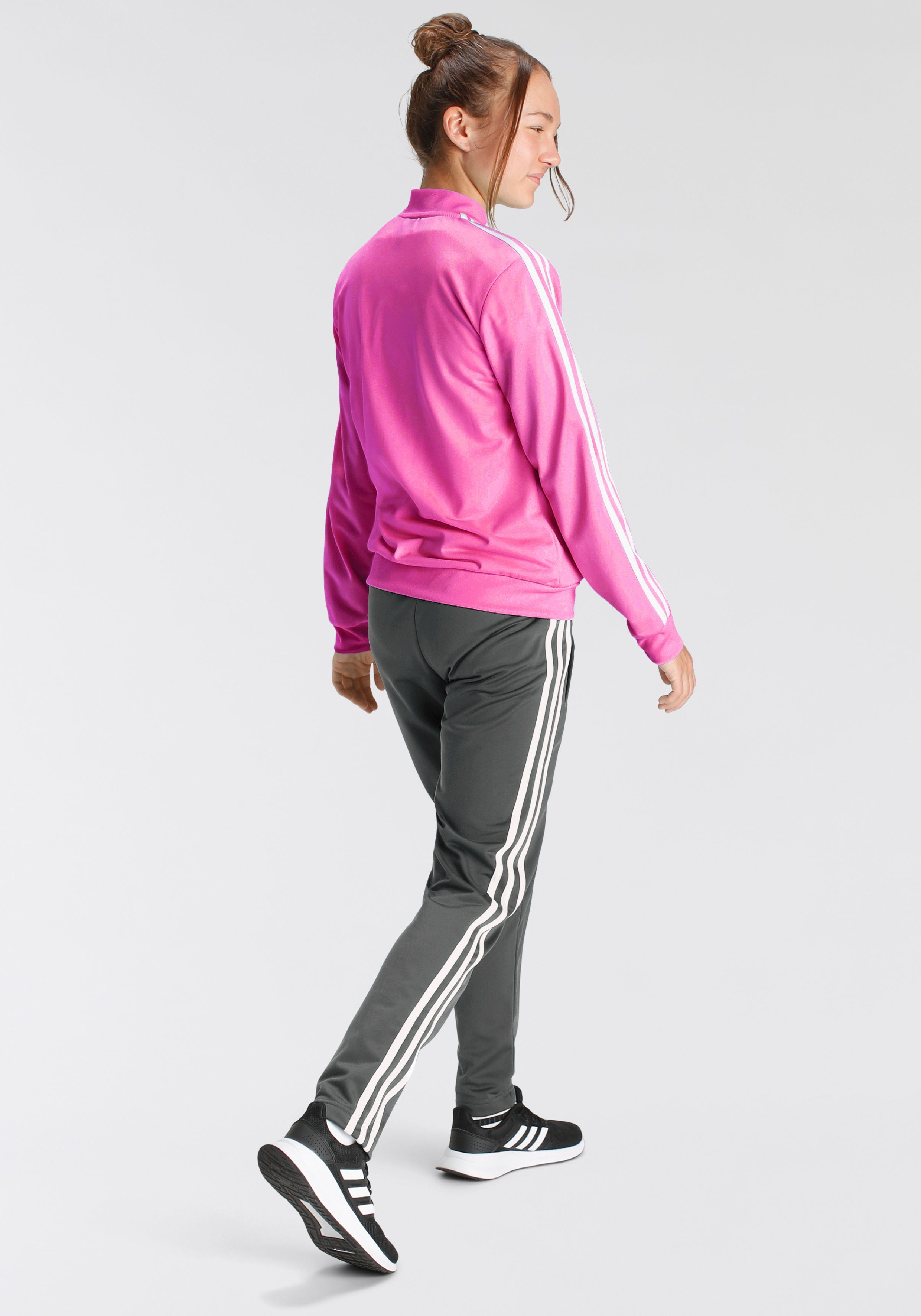 adidas Sportswear Pink 3-STREIFEN Semi Trainingsanzug Fuchsia Lucid / (2-tlg) Clear ESSENTIALS