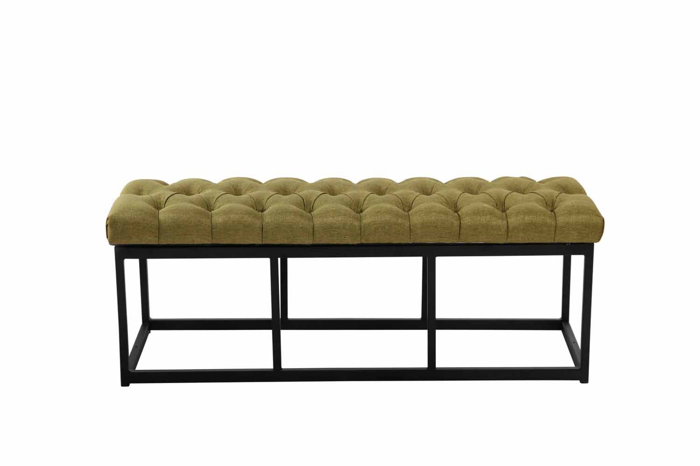 TPFLiving Sitzbank Amor B (Elegante Sitzbank mit stylisch gestepptem Sitzbezug, Stabiles Vierfußgestell aus Metall), Maße (TxBxH): 38 x 120 x 46cm - Farbe: grün