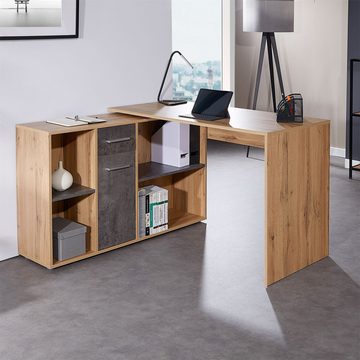 CARO-Möbel Eckschreibtisch DIEGO, Bürotisch Computertisch mit Regal verstellbar