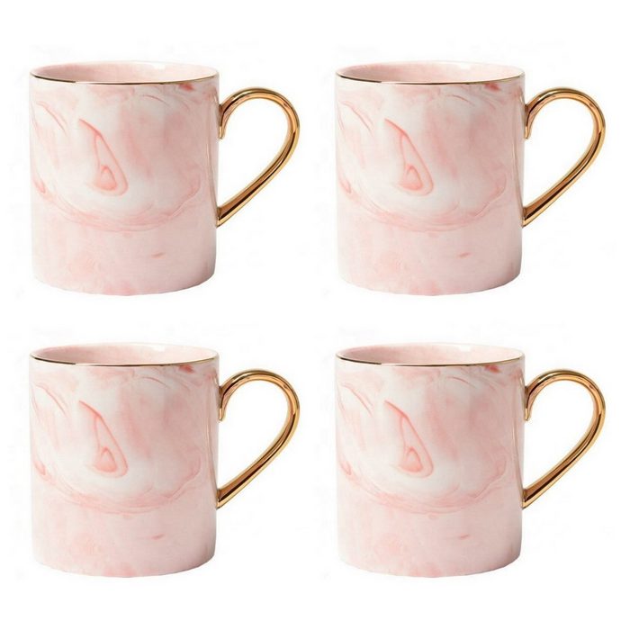 COFFEE LOVER Tasse Rosa Marmor Goldhenkel & Goldrand 4er Set Keramik 390ml edles & stylisches Design Luxus Tasse