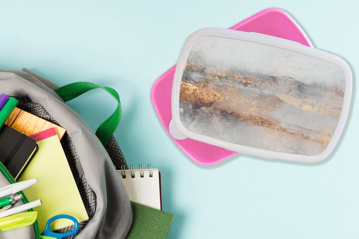 (2-tlg), Mädchen, Nebel Kinder, - MuchoWow Brotdose Erwachsene, Lunchbox - für Snackbox, Kunststoff, Abstrakt, Brotbox Kunststoff Gold rosa