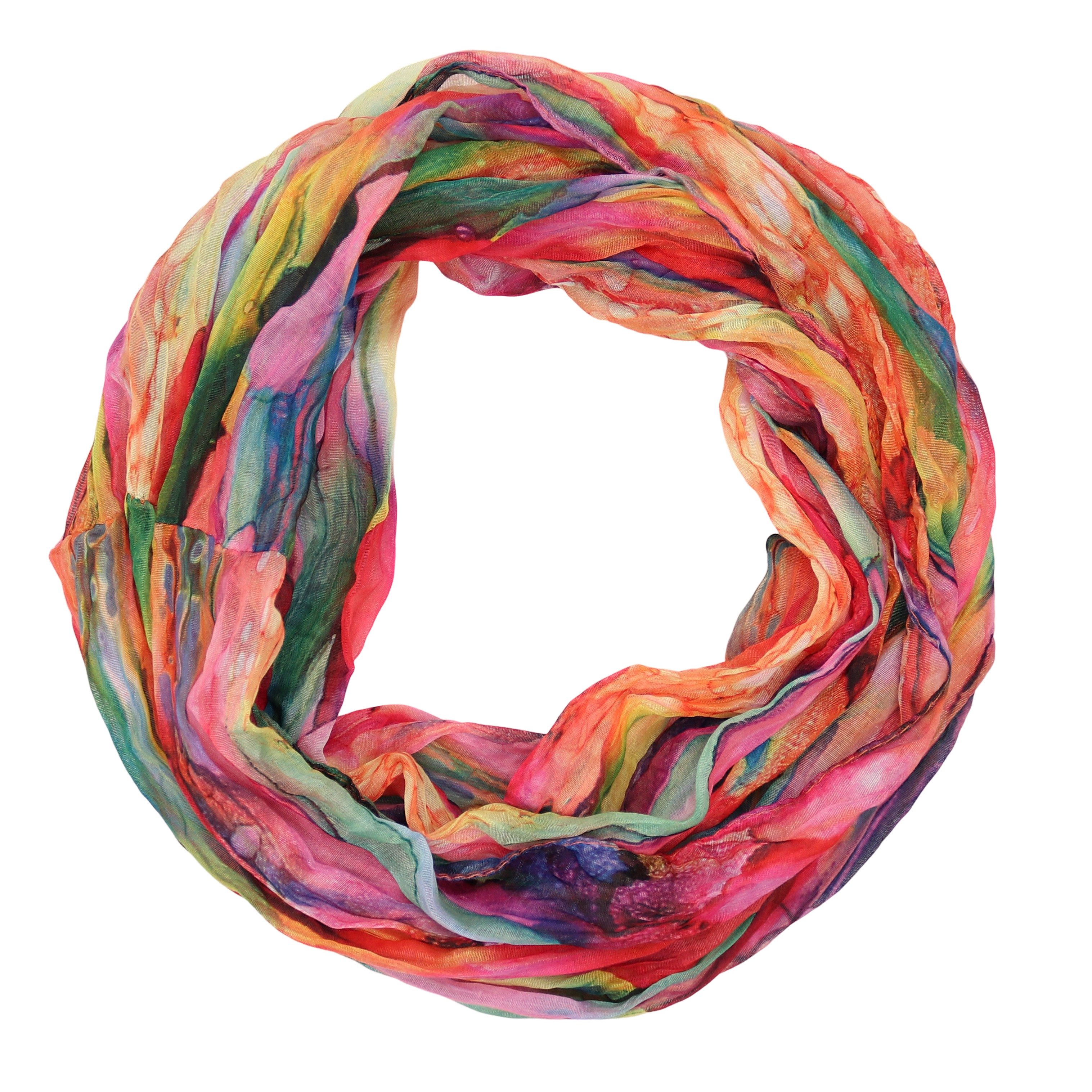 MIRROSI Loop Damen Schal mit Regenbogen-Muster Weich Schlauchschal, (Zweimal um den Hals wickelbar, ca.45x75cm), Damen Halstuch ideal für Frühling, Sommer oder Herbst