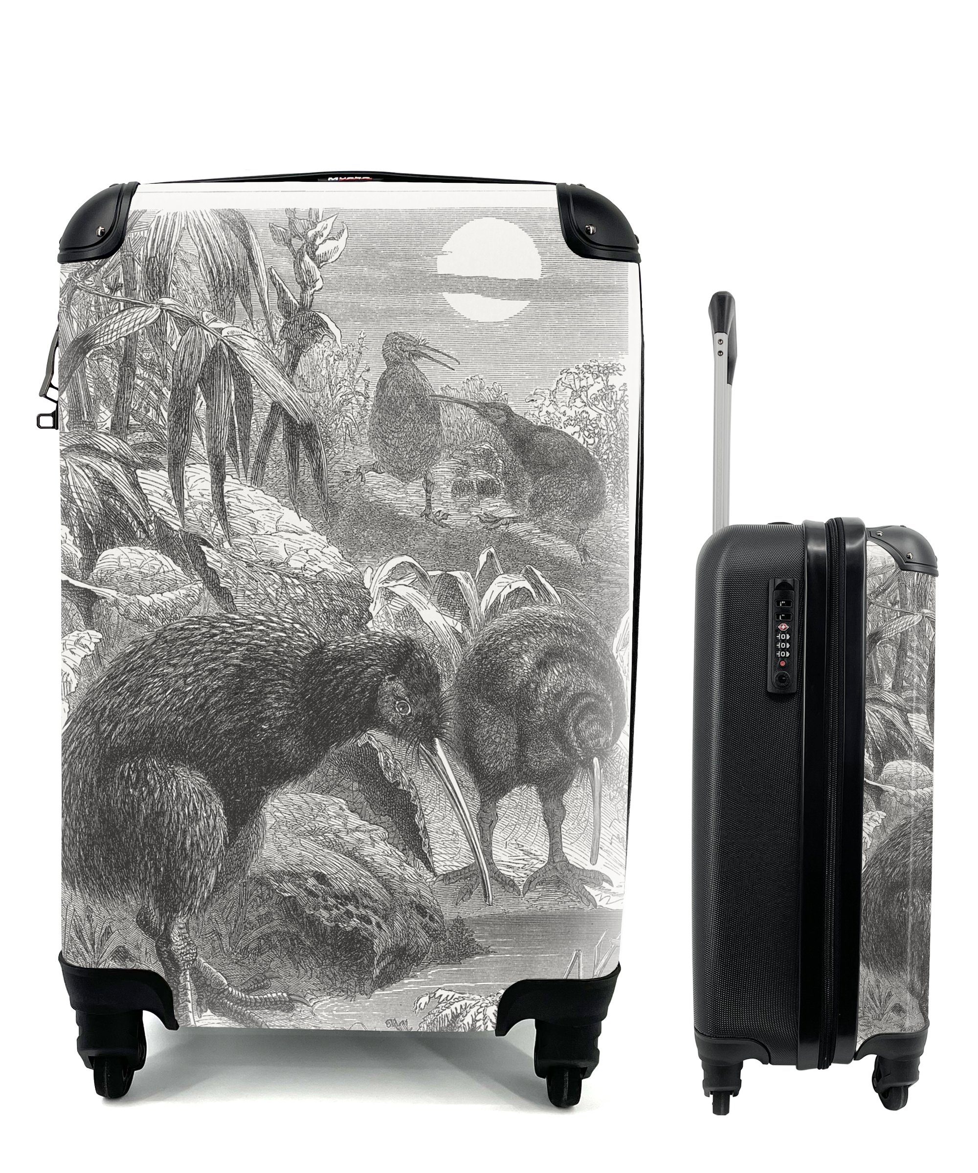 von einer Handgepäckkoffer Reisetasche Handgepäck für MuchoWow Ferien, Gruppe 4 Schwarz-Weiß-Illustration rollen, Reisekoffer mit Kiwi-Vögeln, Rollen, Trolley,