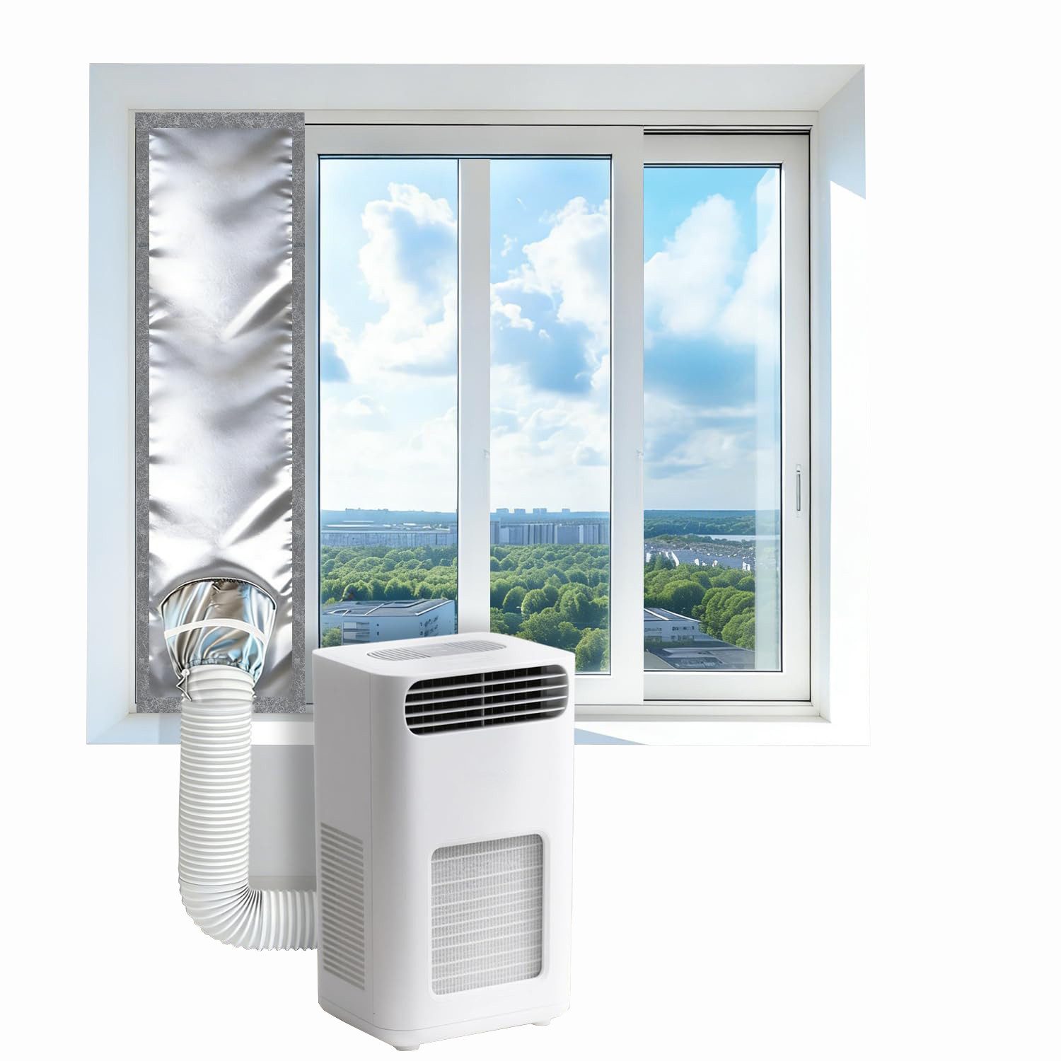 Diwzbyn Türdichtband Fensterabdichtung Klimaanlage Set 420D – Mobile AC Abdichtung, 100% Verdunkelung, Hitzeschutz Silberbeschichtet