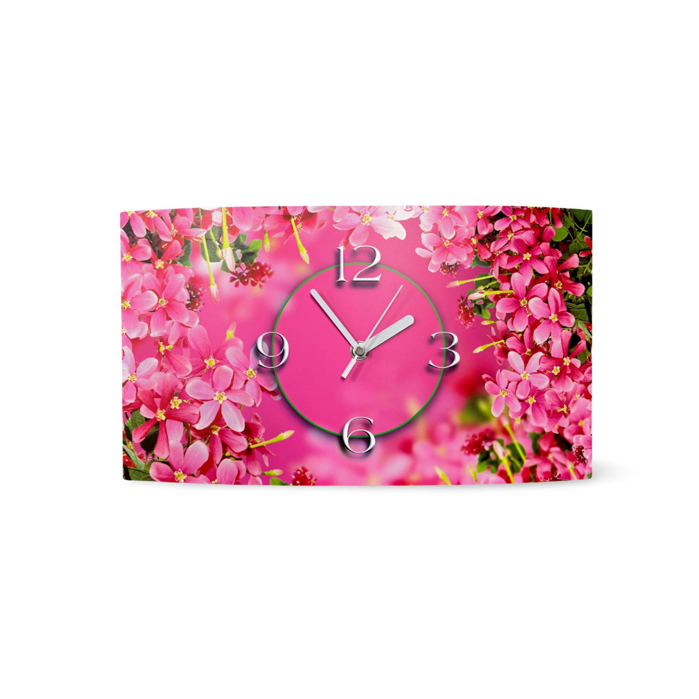dixtime Wanduhr pinke Blumen Designer Wanduhr (Einzigartige 3D-Optik aus 4mm Alu-Dibond)