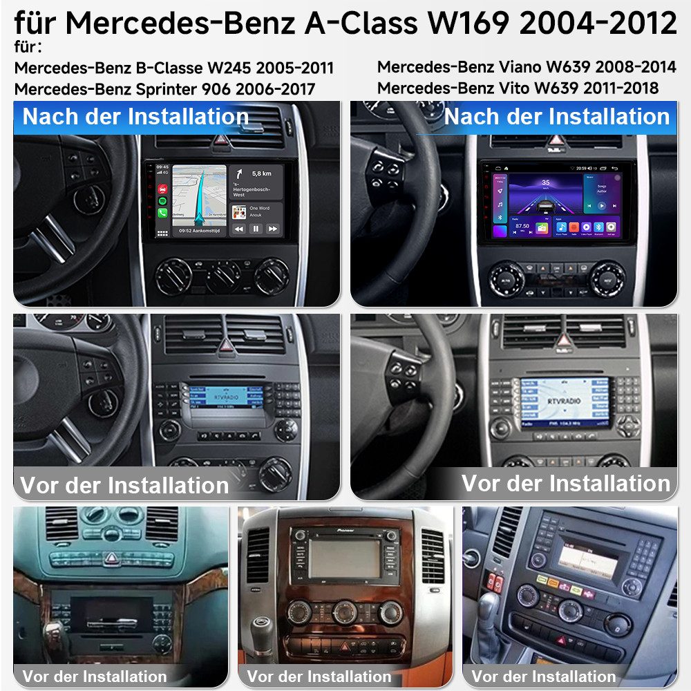 A-Sure Android 15 Navi Für Mercedes-Benz Viano W639 A/B Klasse W169 W245 Autoradio (RDS, DSP, Digitalradio (DAB), Nicht kompatibel mit 1 DIN, 1280*720, WIFI)