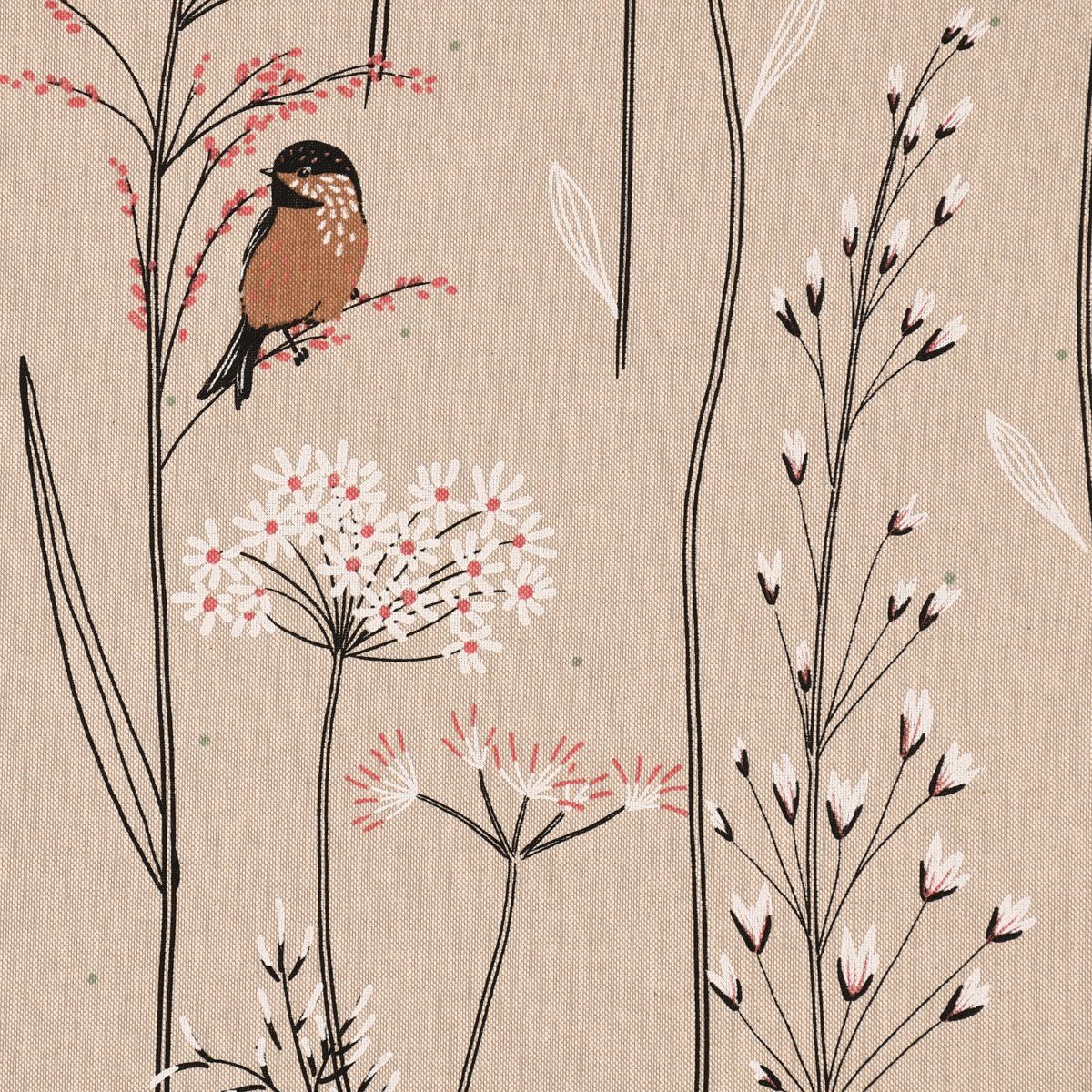 SCHÖNER LEBEN. Stoff Dekostoff Soft Branch Blüten Gräser Vögel natur rosa 1,40m