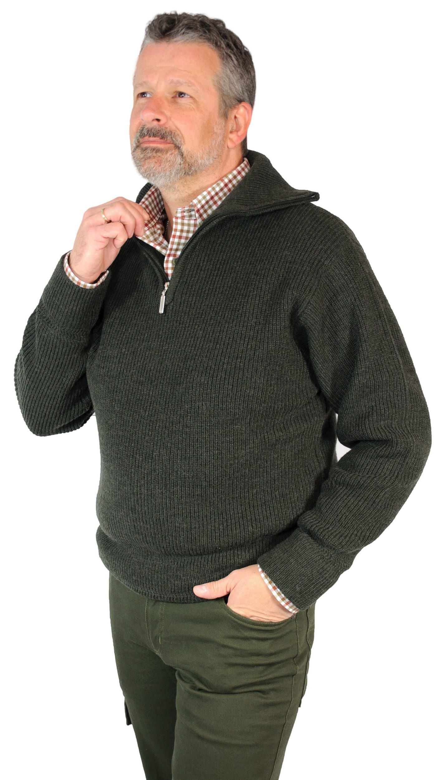 CDM Troyer Jagdpullover Troyerform Strickpullover Ansitzpullover Winterpullove Reißverschluss-Kragne