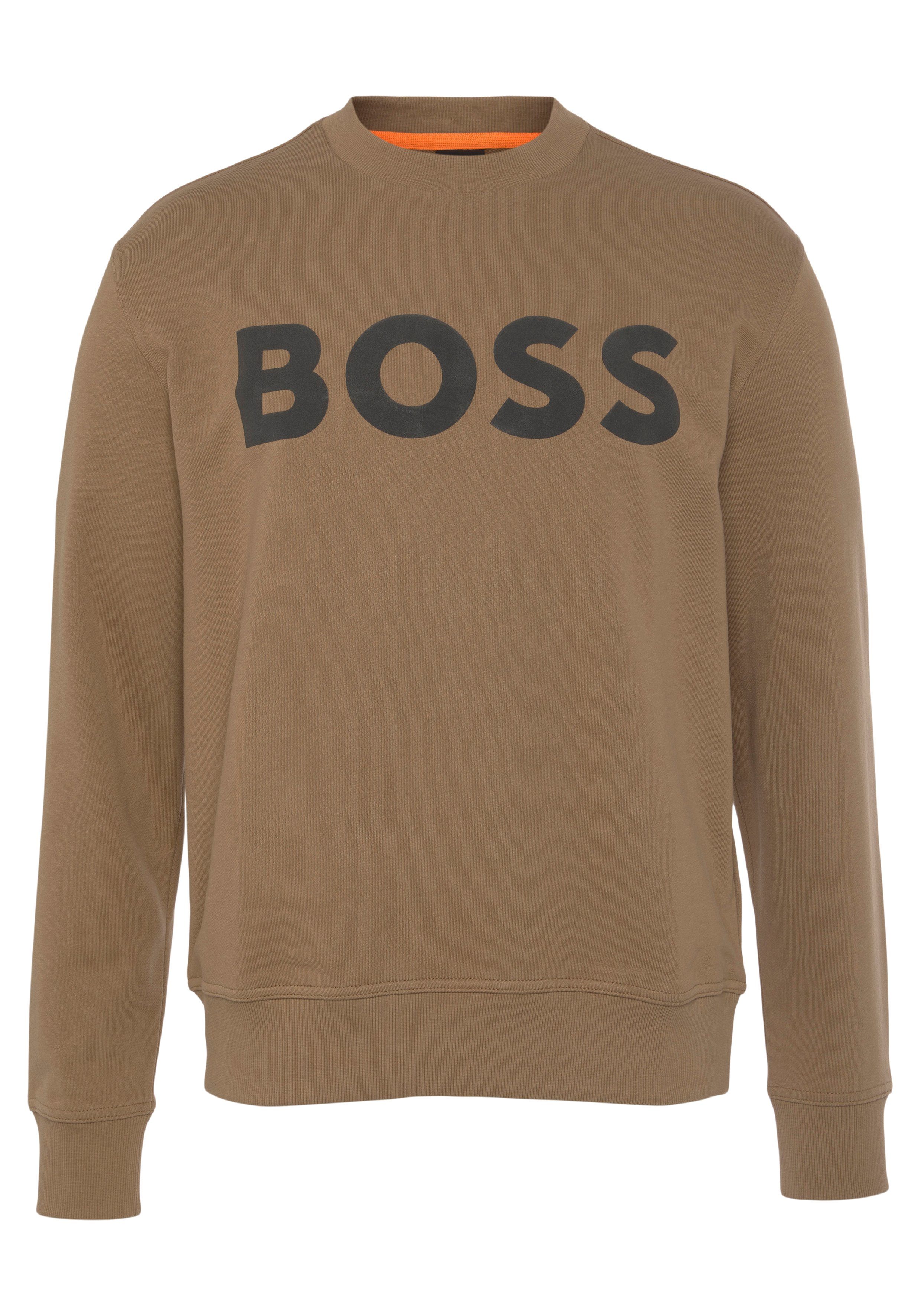 WeBasicCrew BOSS open Sweatshirt mit ORANGE Rundhalsausschnitt beige