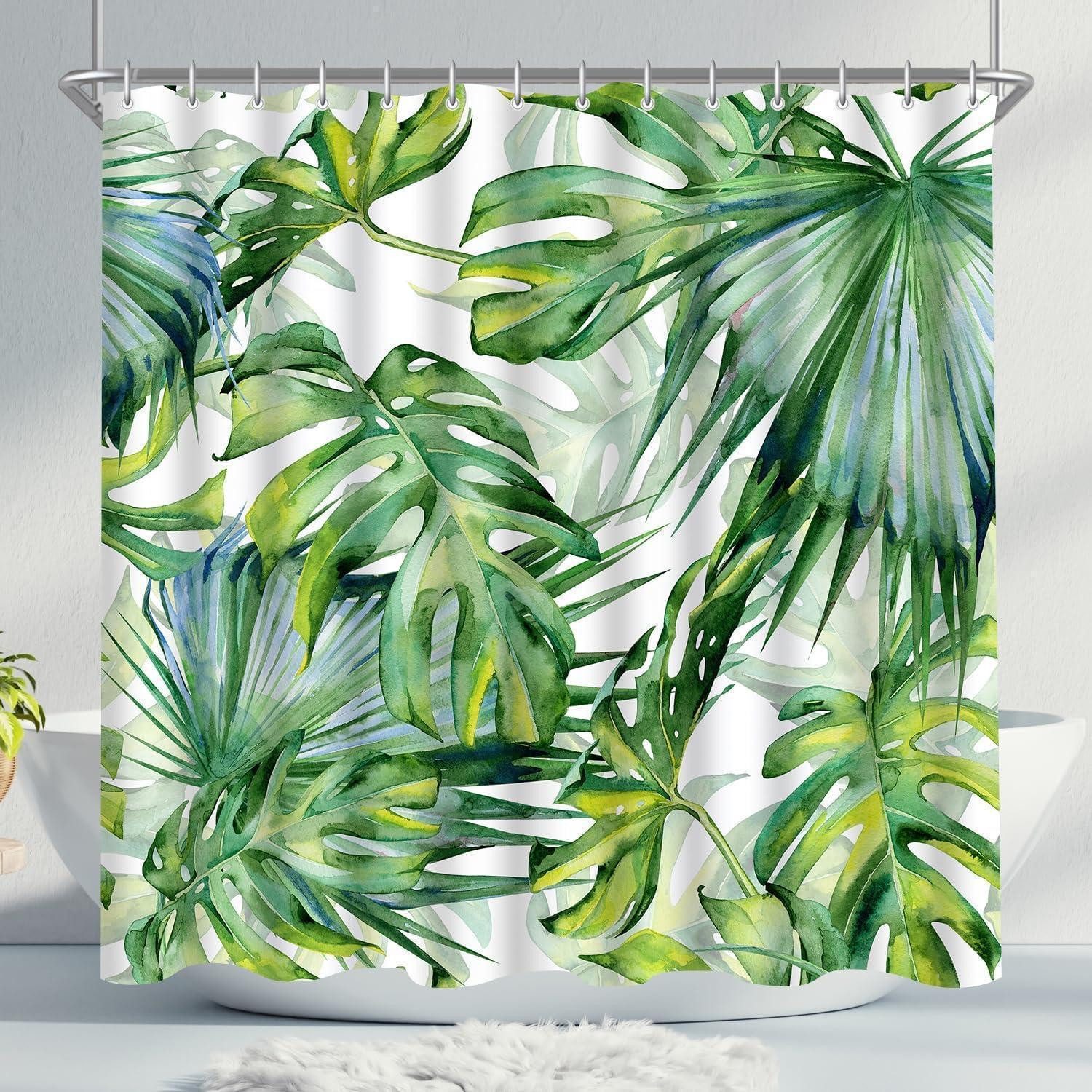 Lerores Duschvorhang Duschvorhang Grün Blätter 240x200cm Antischimmel Polyester Ösen 16