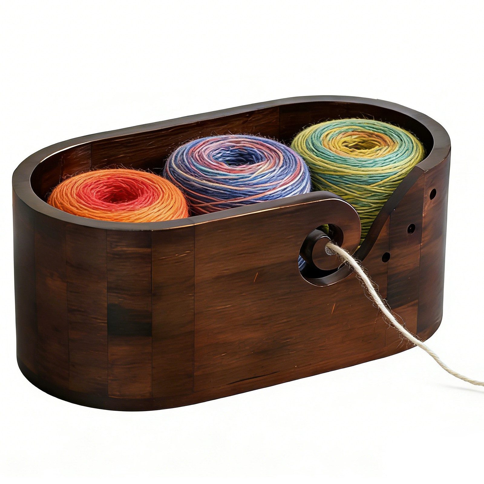BlingBin Nähkästchen Elliptisch Garnschale mit Groß Kapazität,Holz Strickschale für Wolle (1 Stück, 1 St., ca. 28,5 x 15,5 x 12 cm), Garn Schüssel Mit 3 Löchern,Holzgarnschale für Häkel-und Strickprojekt