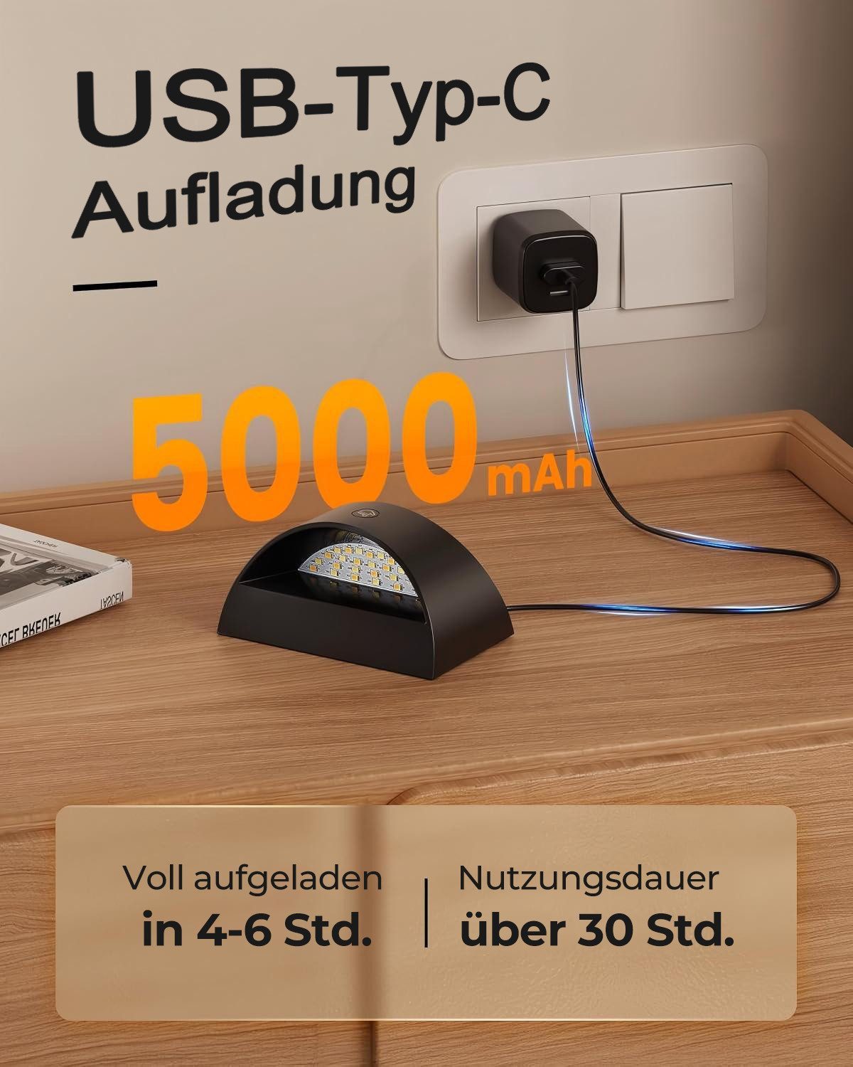 Futicare LED Wandleuchte für Innen, LED Wandleuchte kabellos magnetisch, 3 Farben dimmbar, (3000K, 4000K, 6000K),LED-Leuchtmittel fest verbaut, Akku-Lampe mit F – Bild 3 von 5