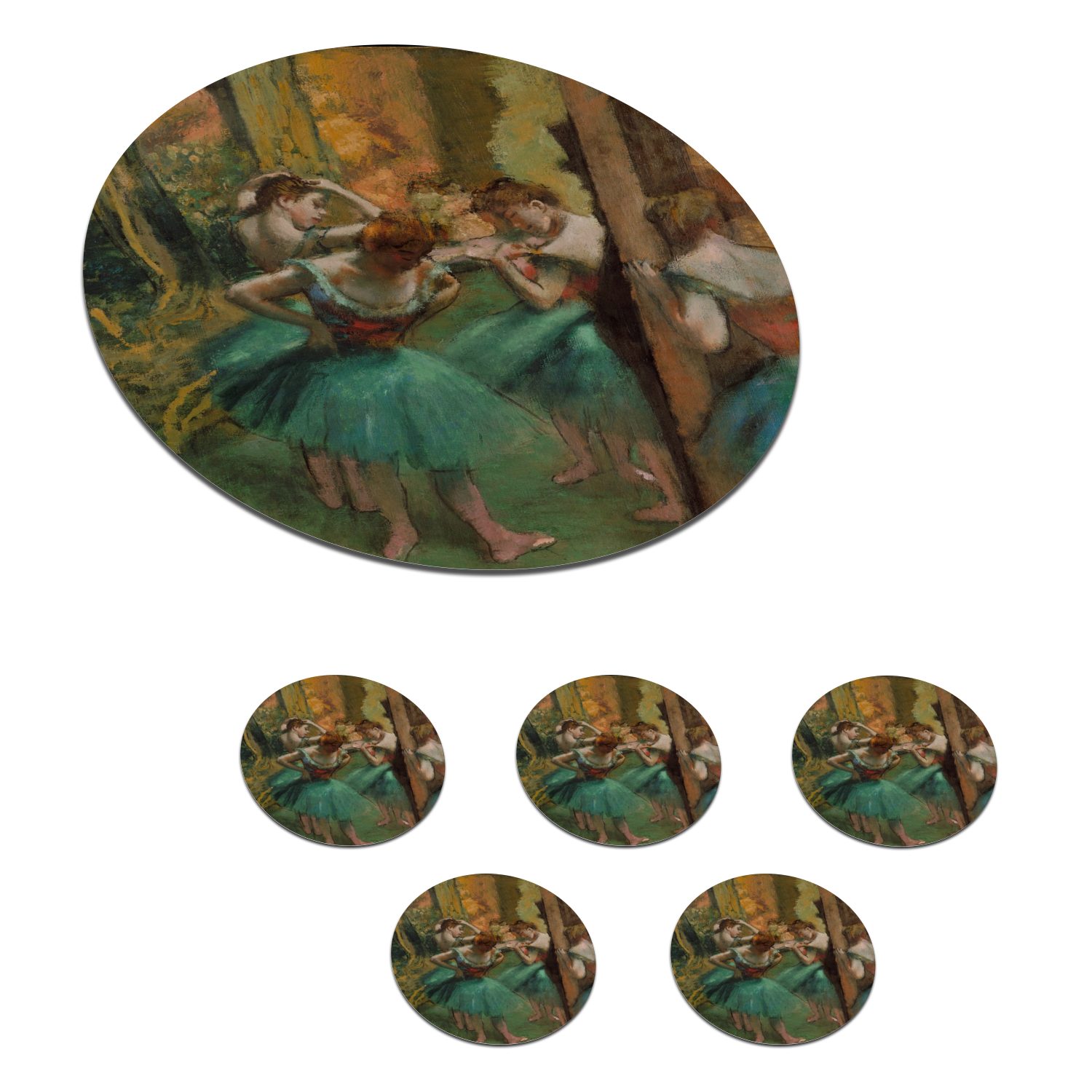 MuchoWow Glasuntersetzer Tänzerinnen Rosa und Grün - Gemälde von Edgar Degas, Zubehör für Gläser, 6-tlg., Getränkeuntersetzer, Tassenuntersetzer, Korkuntersetzer, Tasse, Becher