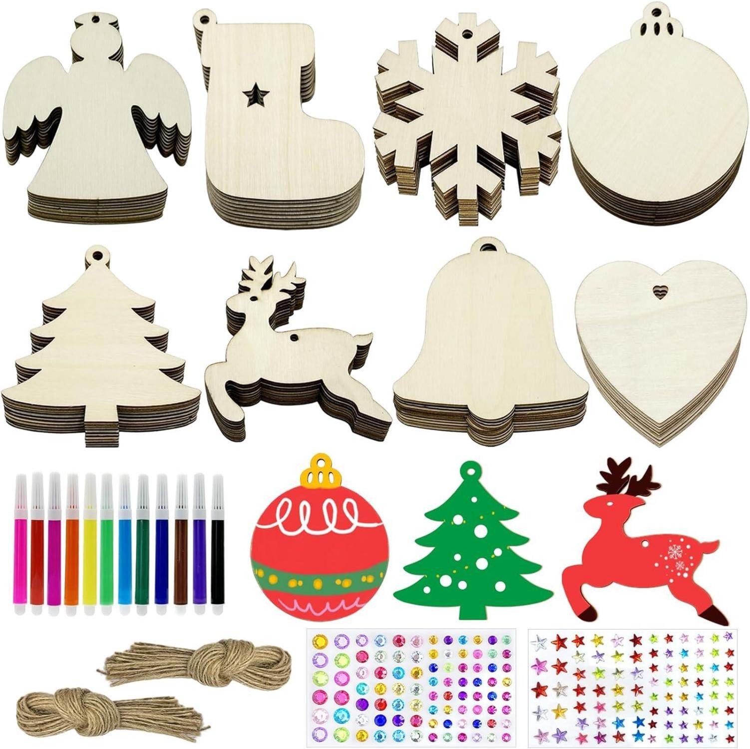 Baumbehang 80 Holz-Weihnachtsanhänger Bastelset DIY Weihnachtsbaumschmuck