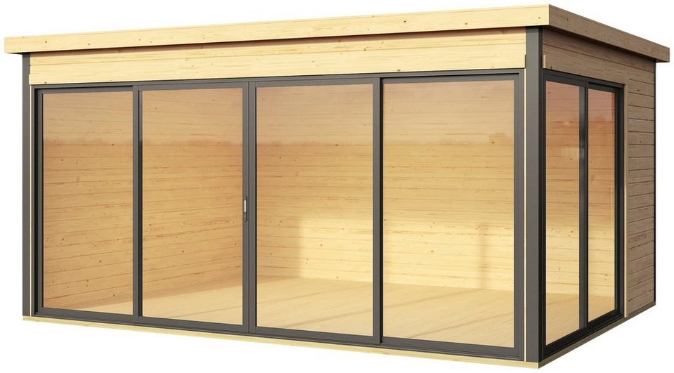 LASITA MAJA Gartenhaus »DOMEO 4 NATUR/ANTHRAZIT«, BxT: 437,6×341,5 cm, (Set), Fundamentmass 4180 x 3219, Naturbelassen