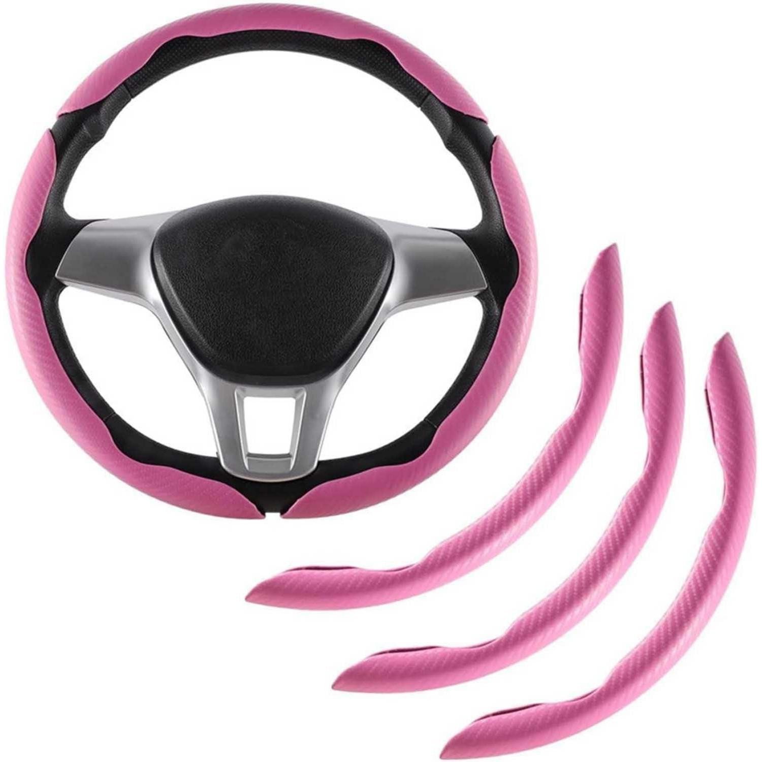 LuxusKollektion Lenkradbezug Lenkradabdeckung Carbonfaser Antirutsch 3er Rosa