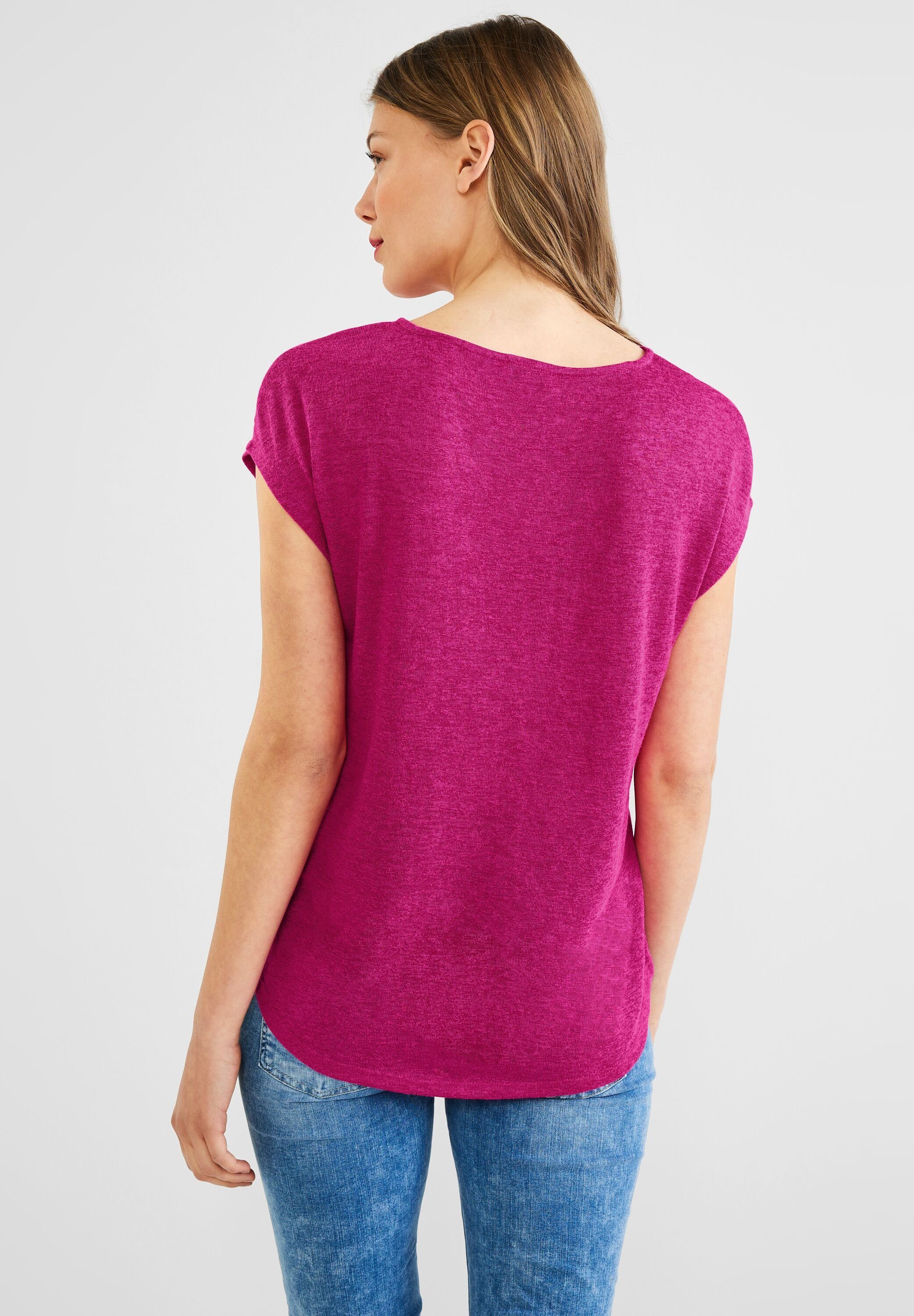 STREET ONE V-Shirt in Unifarbe pink oasis