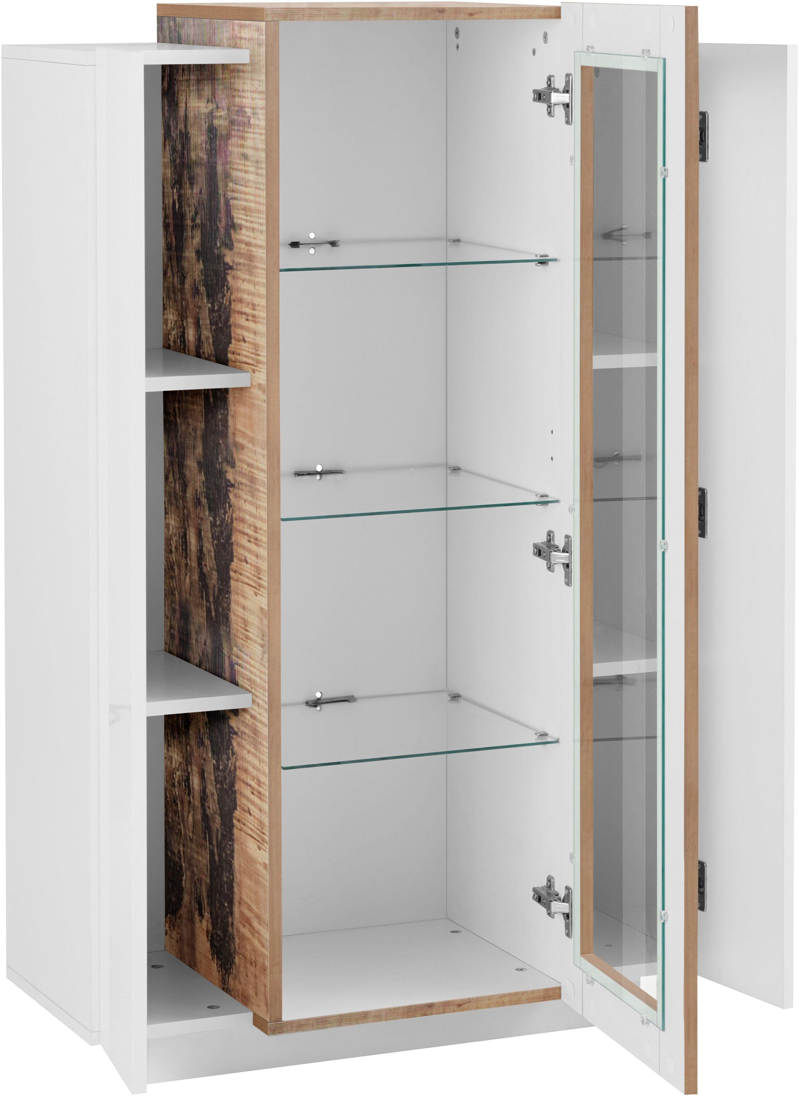 Home affaire Vitrine Coro, Vitrine, Glasvitrine, Vitrinenschrank, Stauraumvitrine 3 Türen davon 1 Glastür, 9 Fächer, Doppeltiefe, Höhe 120,5cm