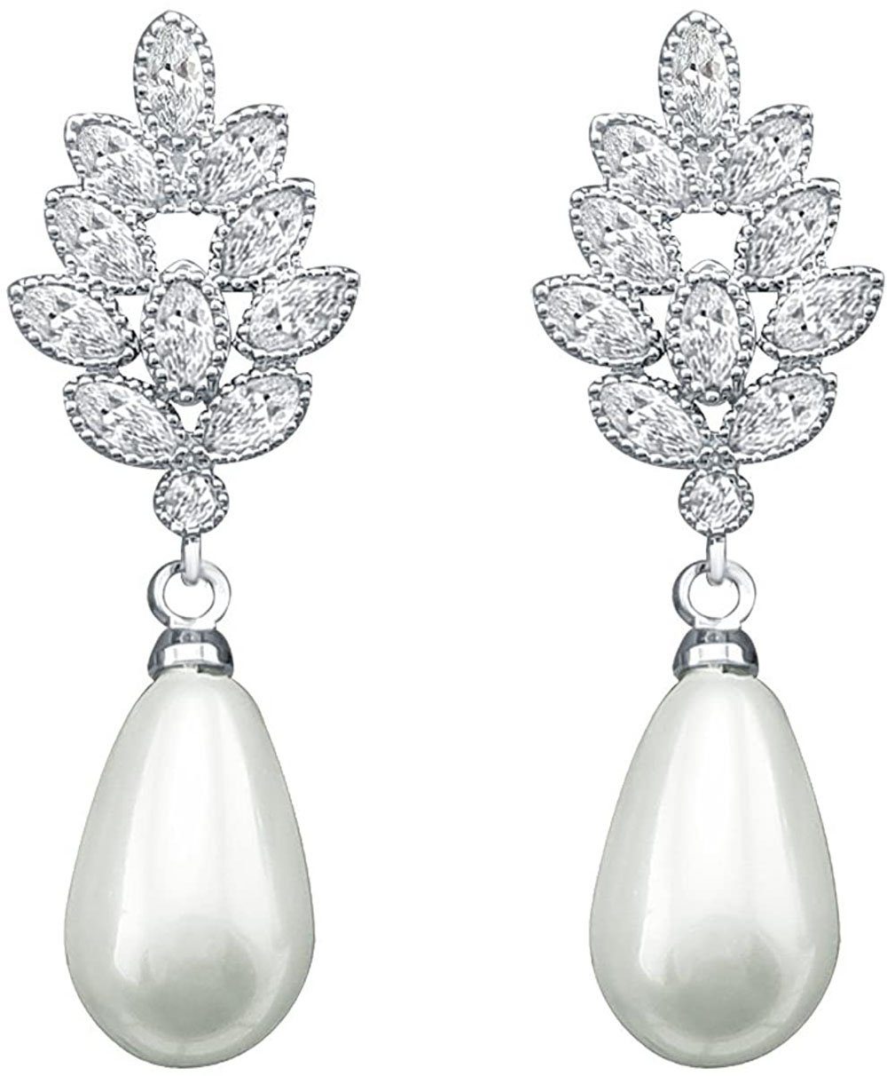 Housruse Paar Ohrhänger »Silberfarbener Zirkonia-Kristall, künstliche  Perle, Hochzeit, Braut-Ohrringe, Modeschmuck« (1-tlg)