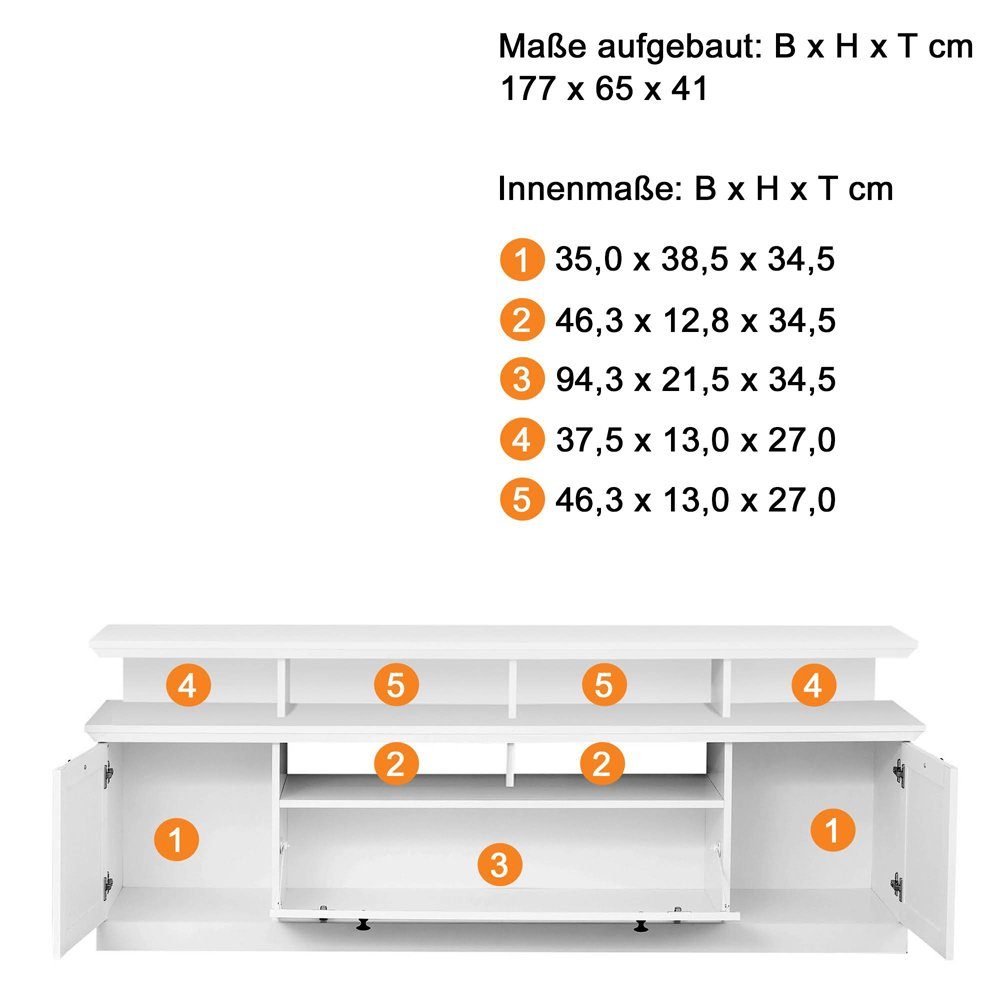 B/H/T: Anbauwand Beleuchtung, LED BERGAMA-19, weiß 4-tlg), mit cm (4-St., Landhausstil Wohnwand 369/196/41 Lomadox