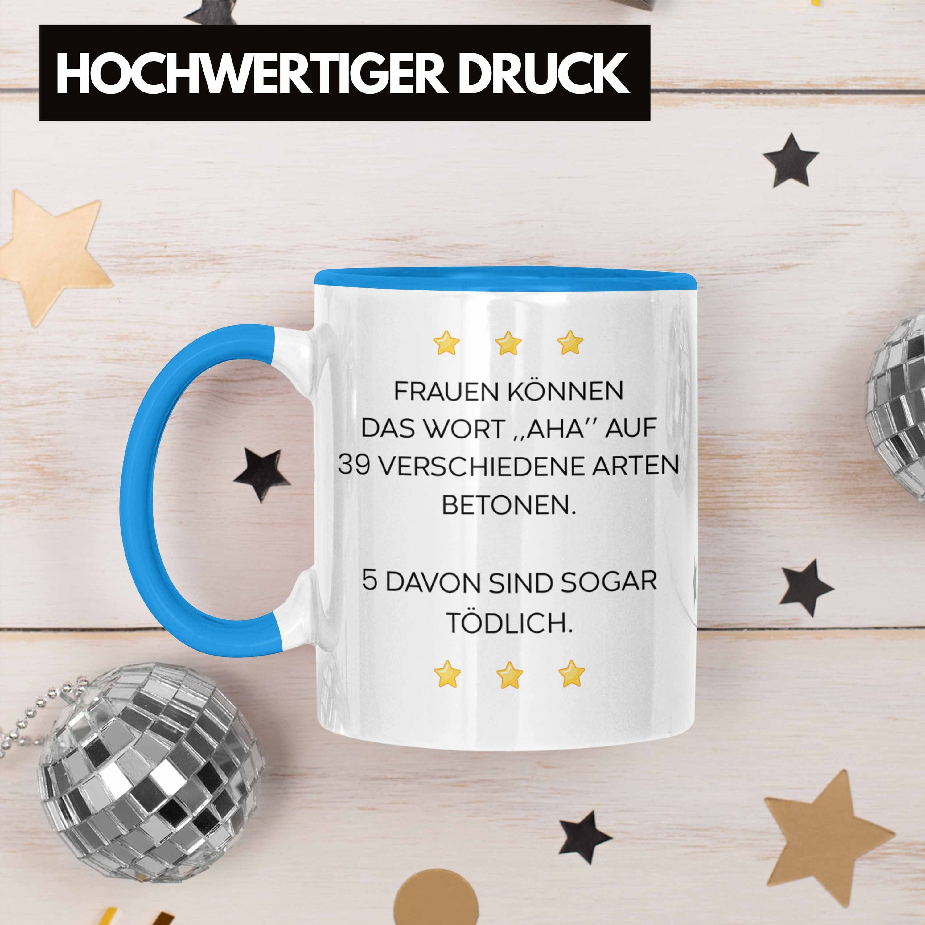 mit Arbeit Männer Aha Büro Tasse - für Tasse Kollegin Spruch Sprüchen Sarkasmus Trendation Lustig Frauen Trendation Geschenk Lustige Blau mit Becher Tassen