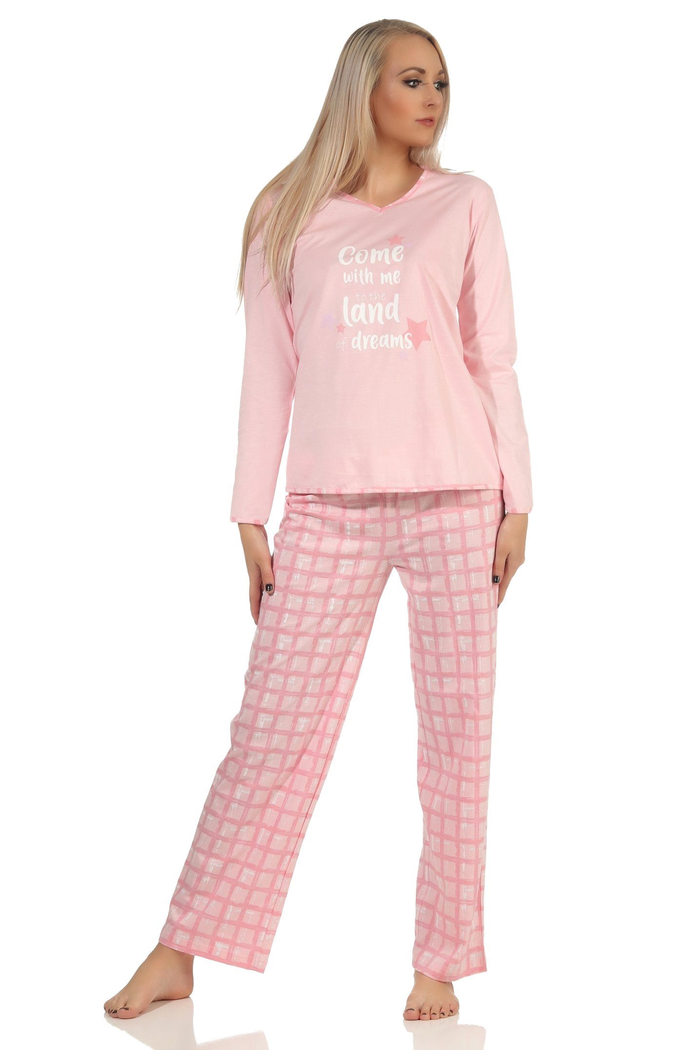 in rosa mit Schlafanzug Pyjama auch Jersey Hose Damen karierter Übergrößen - Normann