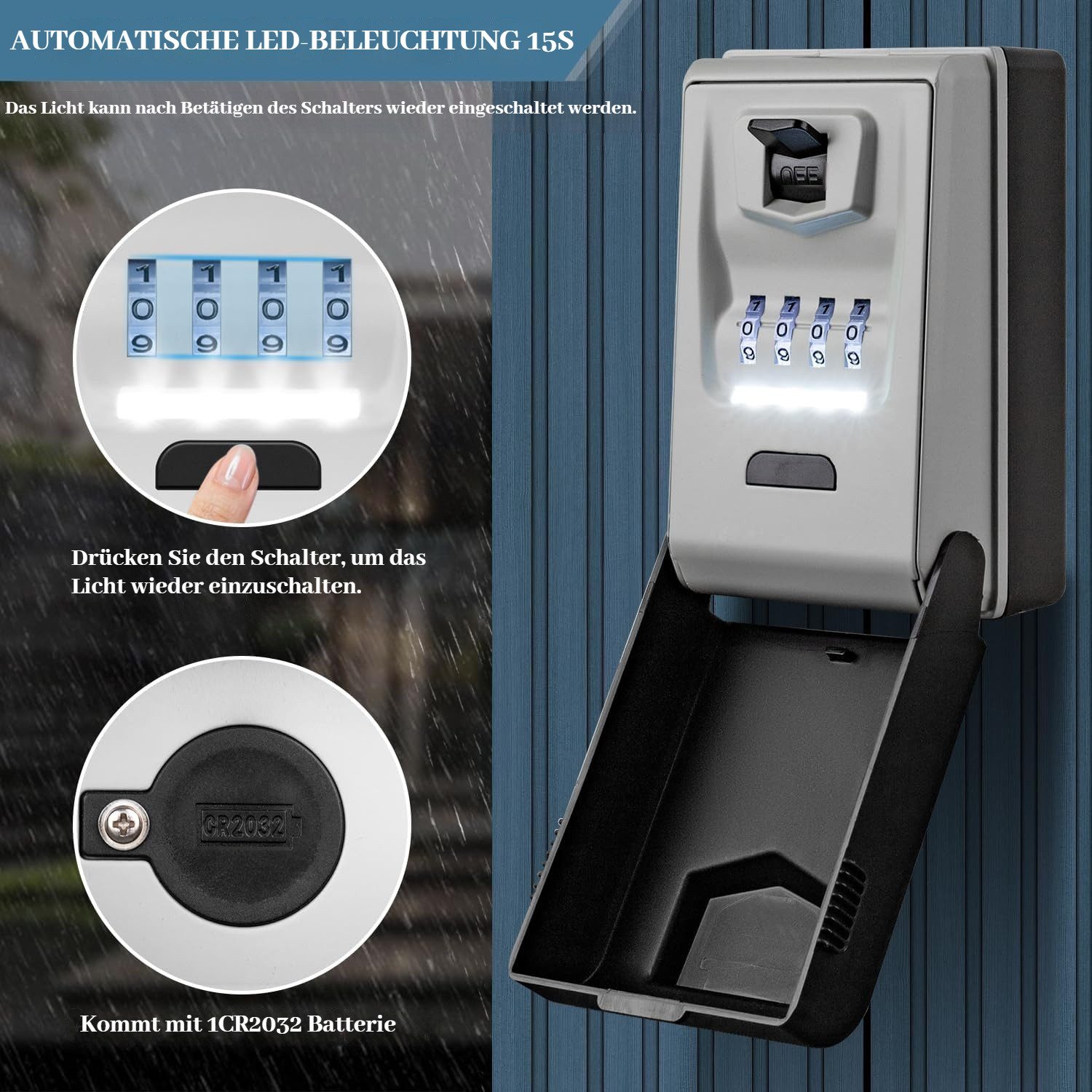 BlingBin Schlüsseltresor Schlüsselbox mit 4 Zahlencode Aussen Schlüsselsafe Schlüsselkasten (1er Set, 1-St., 1 Fachboden), Wasserdicht Robust Schlüsselbox Groß Schlüsselkasten