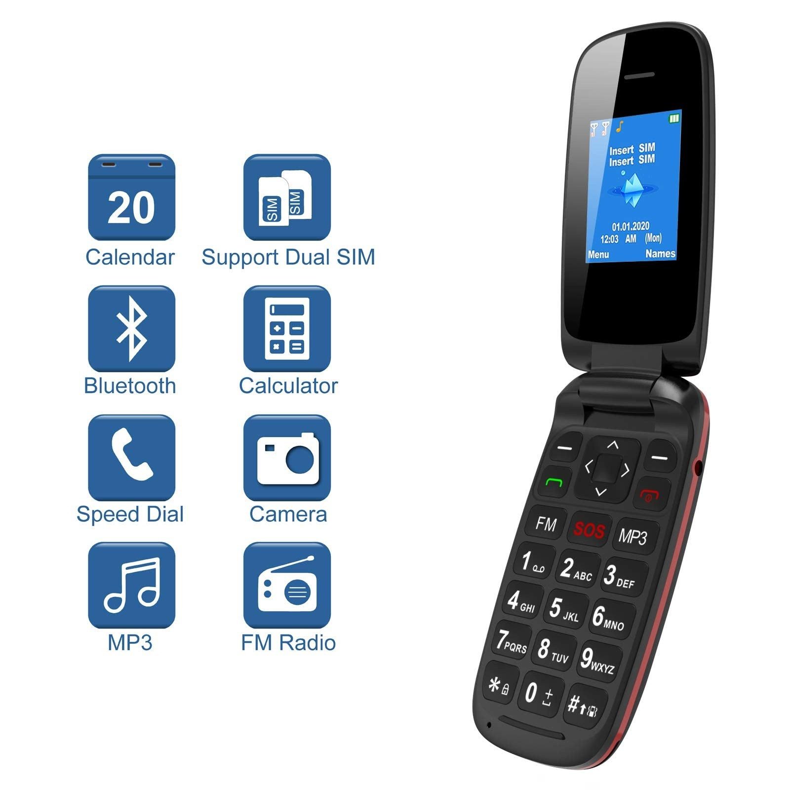 Bundviel Einfaches Mobiltelefon mit Klappe und Dual-SIM Klapphandy Klapphandy