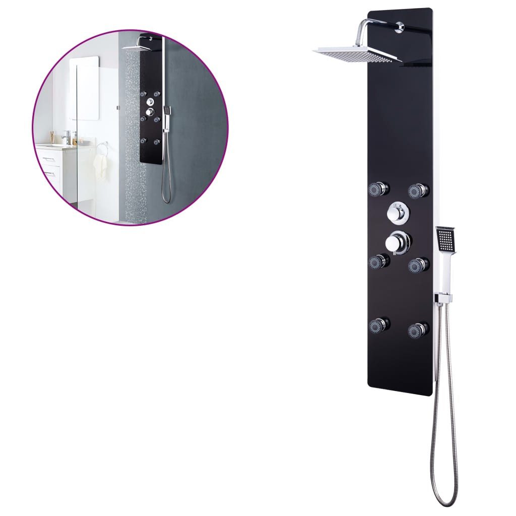 vidaXL Duschsystem Duschpaneel Glas 25×44,6×130 cm Schwarz, Höhe 45 cm