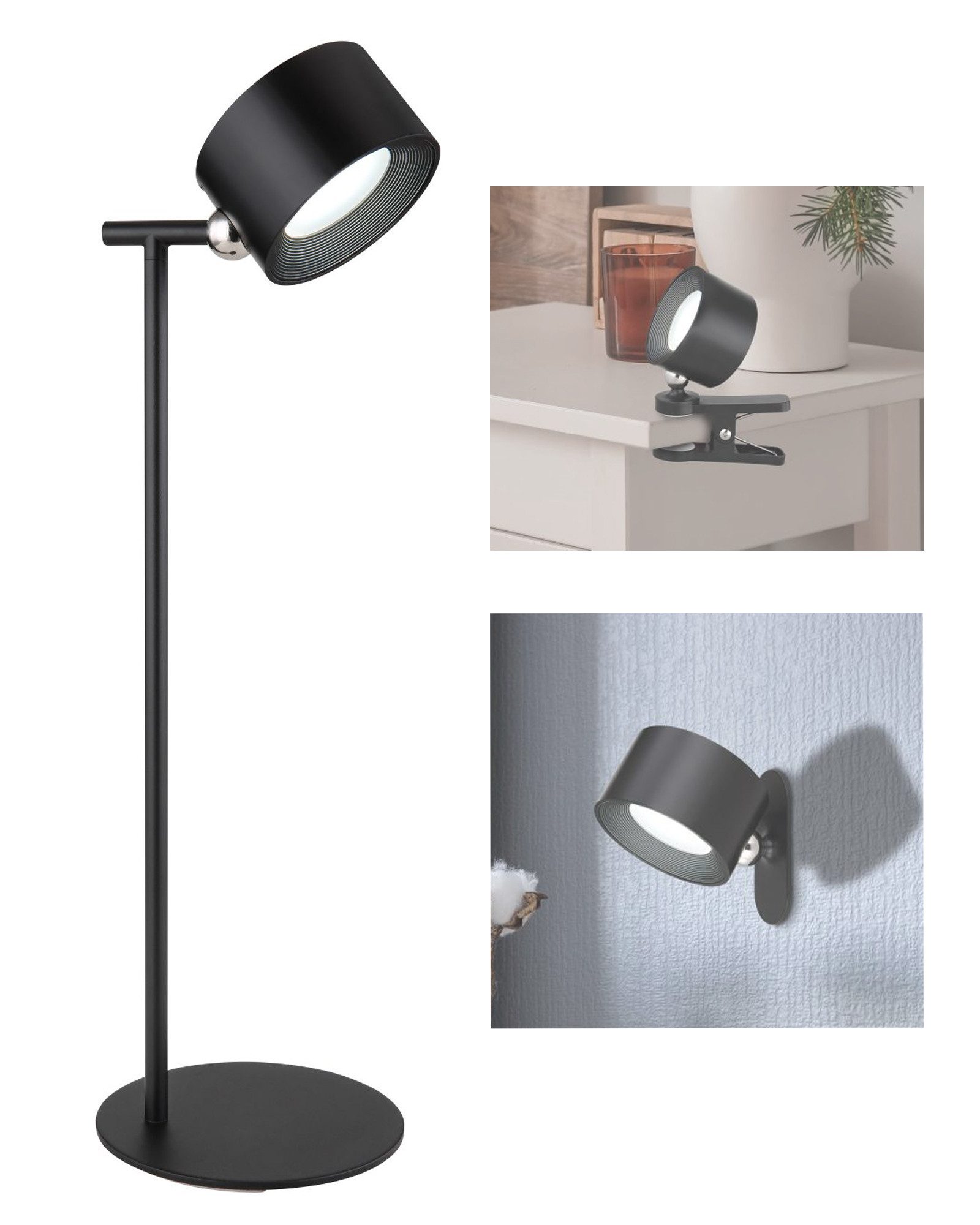 bmf-versand Tischleuchte Tischlampe kabellos mit Akku 4in1 Wandleuchte ohne Stromanschluss LED, Touchdimmer, LED fest integriert, Farbwechsler, Klemmleuchte, ohne Kabel, Nachttischlampe, Schreibtischlampe