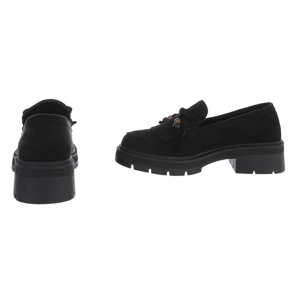 Ital-Design Elegante Damen Mokassin mit Fransen und Details Slipper (91154504) Blockabsatz Mokassins in Schwarz – Bild 5 von 5