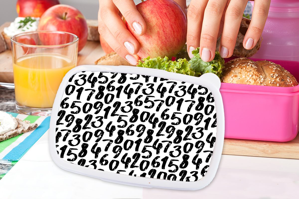 MuchoWow Lunchbox Zahlen - Mädchen, Snackbox, - Kunststoff Erwachsene, Kinder, rosa für Kunststoff, Muster, Vintage Brotdose (2-tlg), Brotbox