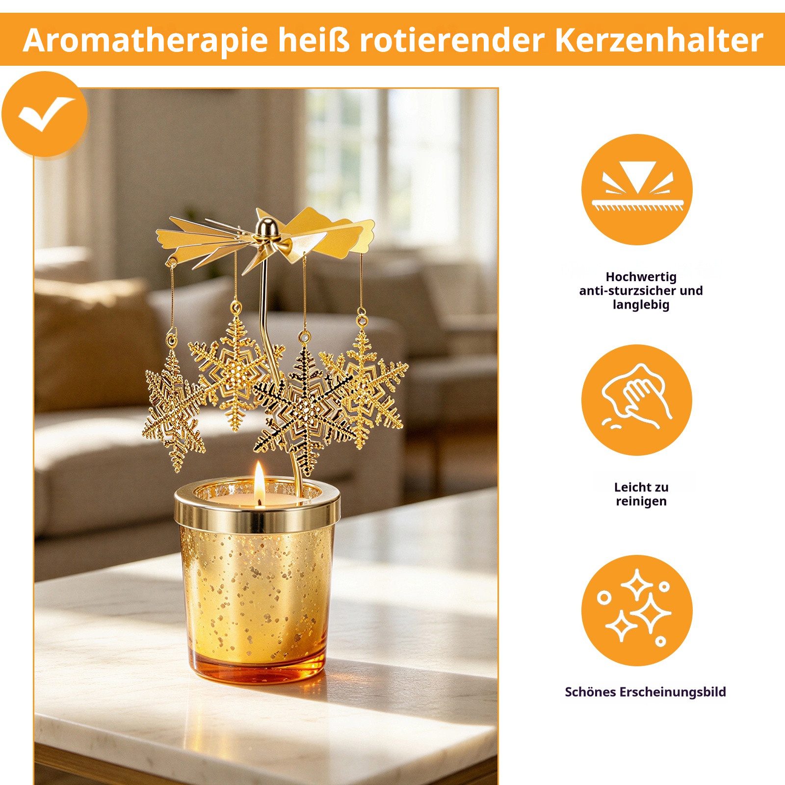 BlingBin Kerzenständer Drehbarer Kerzenhalter Schmetterling/Schneeflocke Design (1 Stück, 1 St., 4,7 x 6,7 cm), Goldener Kerzenhalter, Geschenk für Zuhause,Part – Bild 3 von 5