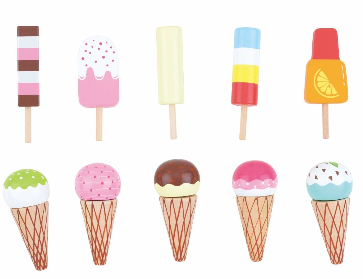 Lelin Lernspielzeug 40180 Holz - Eis und Eiscremeständer. Je 5 Eiswaffeln und am Stiel
