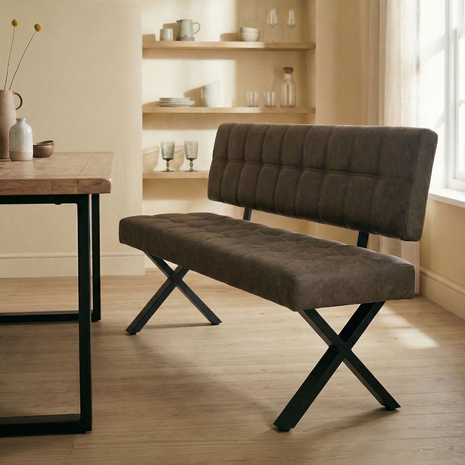 IDIMEX Essbank KAROSI, Essbank mit Vintage-Lederoptik im Used Look für 3 Personen Dunkelbraun