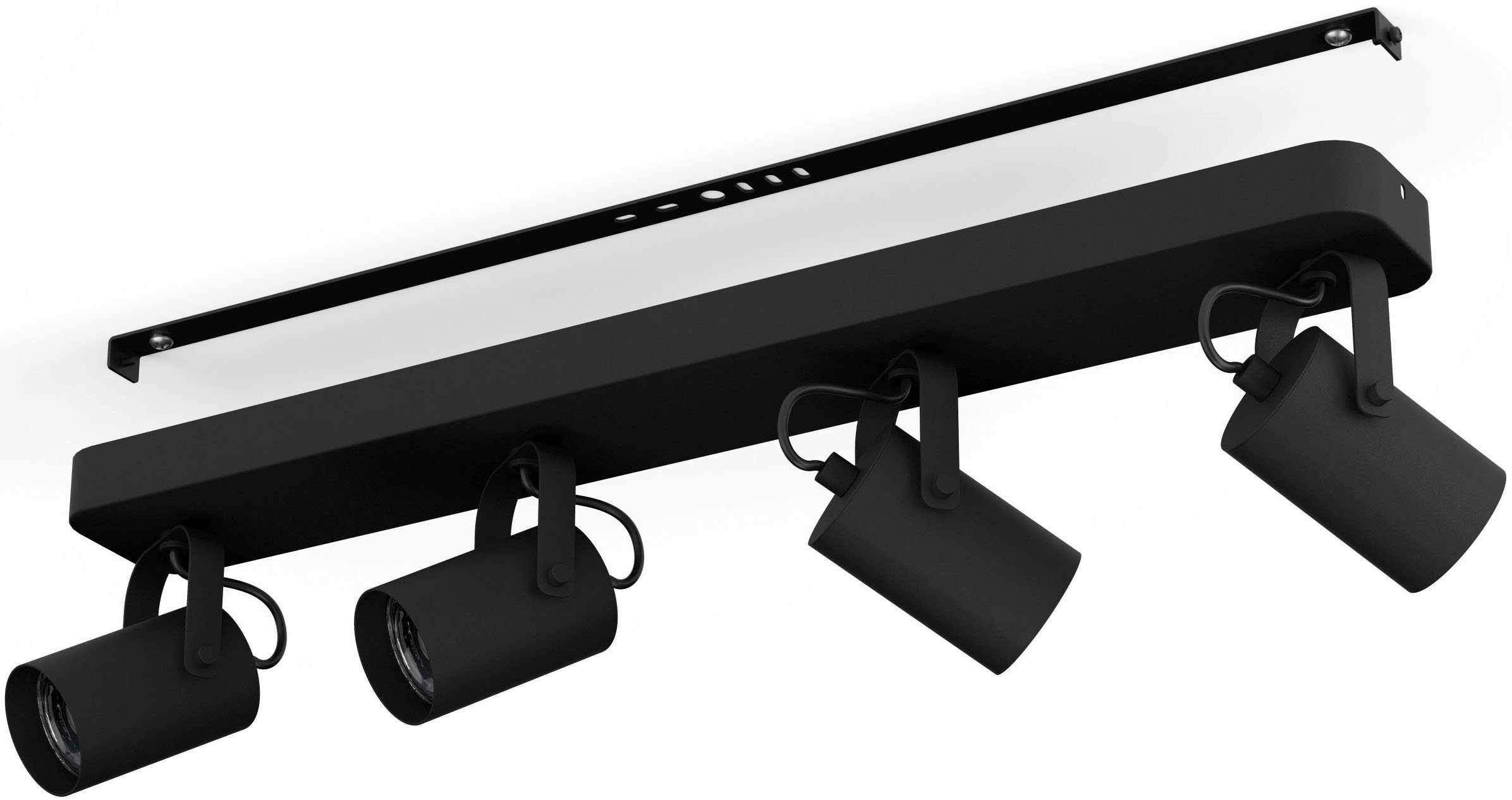 EGLO Deckenspot SOREGO Deckenstrahler, Stahl, GU10, IP20, Wohnzimmerlampe, Lampe, ohne Leuchtmittel, Leuchtmittel wechselbar, Spot, L58 x B10 x H12 cm, schwarz, 4X2,8W inkl.