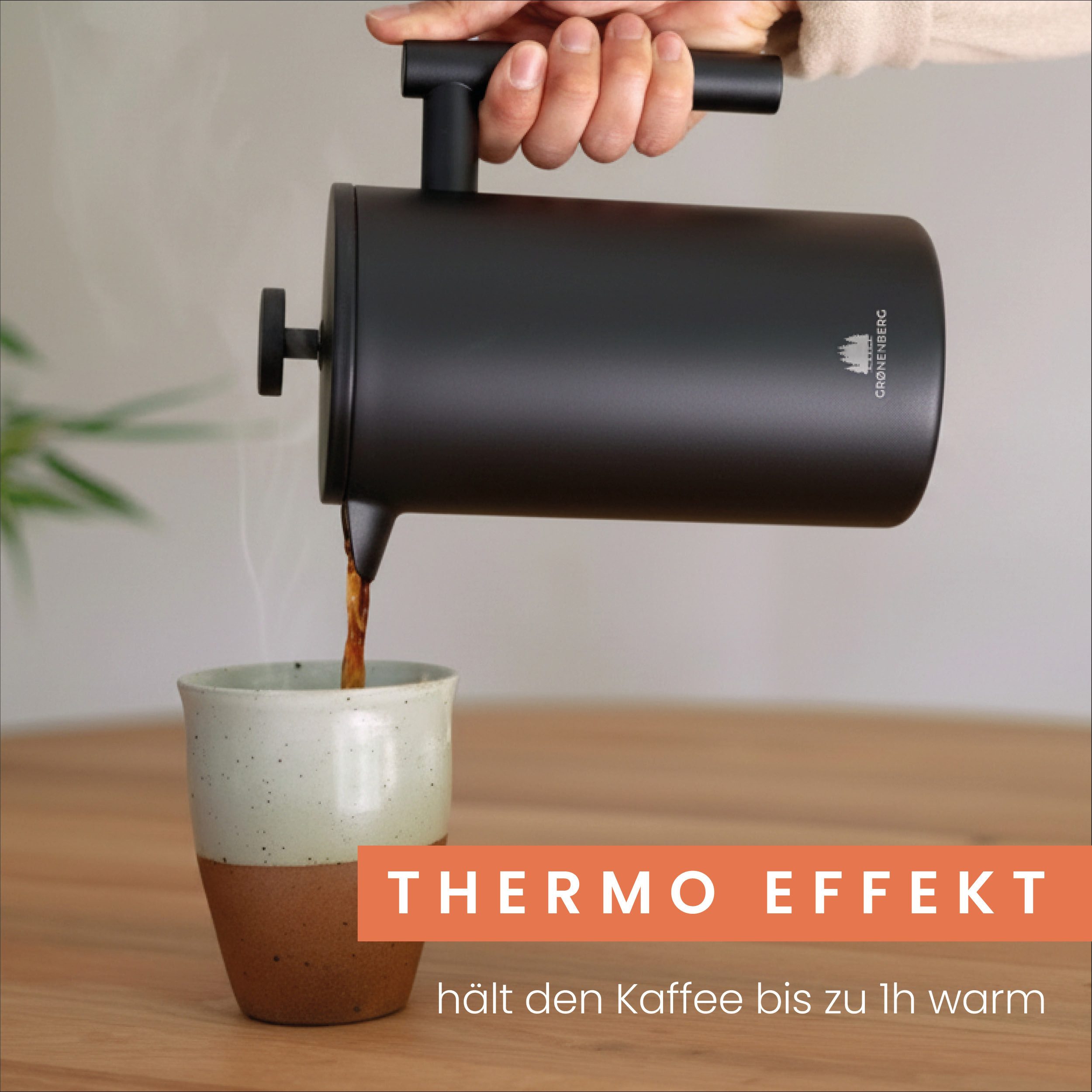 GRØNENBERG French Press Kanne 0,6 oder 1 Liter l Edelstahl Kaffeebereiter mit Thermo Effekt, 0.6l Kaffeekanne, Kaffeepresse inkl. 3 Ersatz-Filter