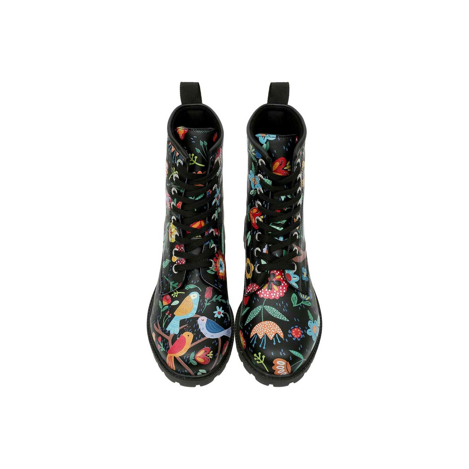 DOGO Long Boots Schnürstiefel Flower & Birds Black Damen Schnürboots Handge günstig online kaufen
